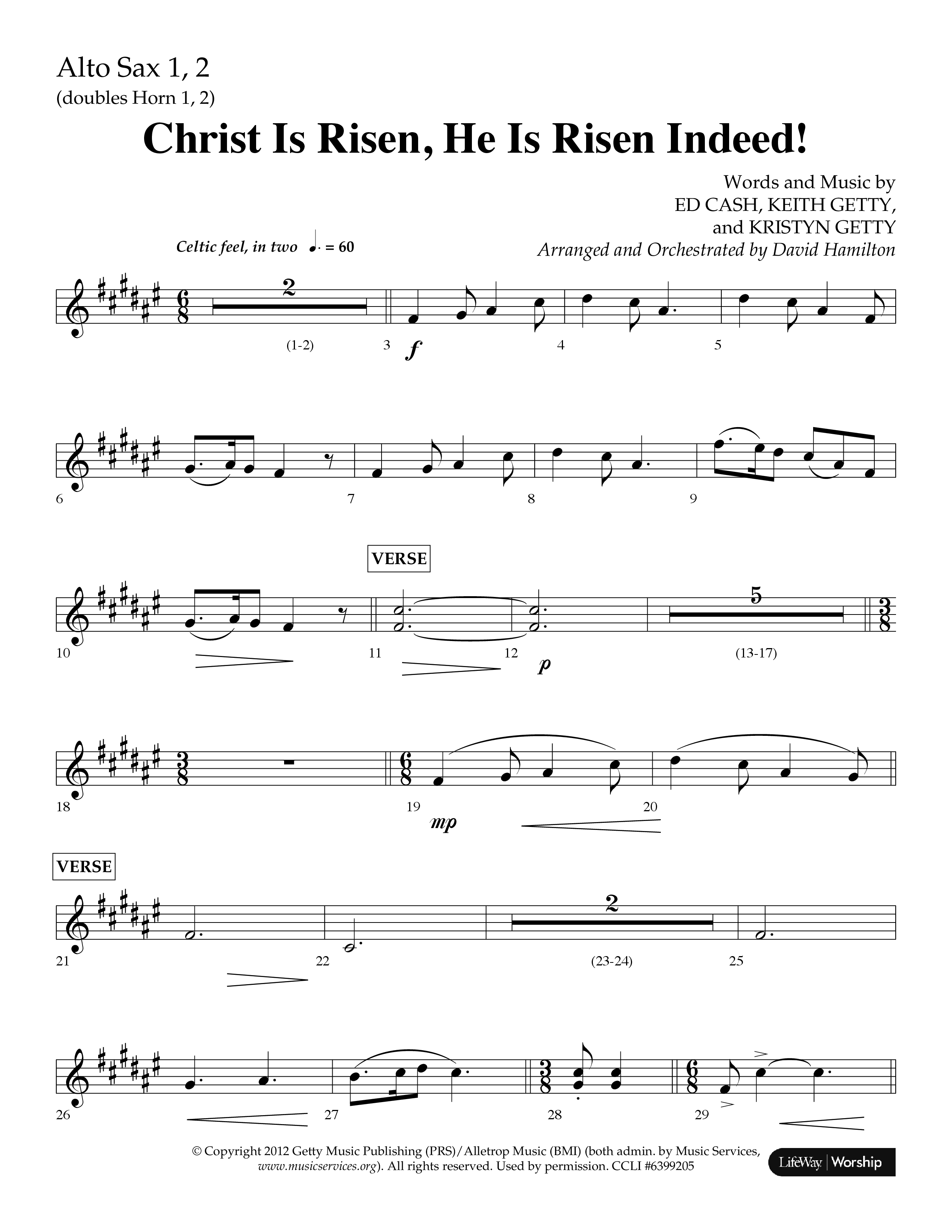 Christ Is Risen He Is Risen Indeed (Choral Anthem SATB) Alto Sax 1/2 (Lifeway Choral / Arr. David Hamilton)