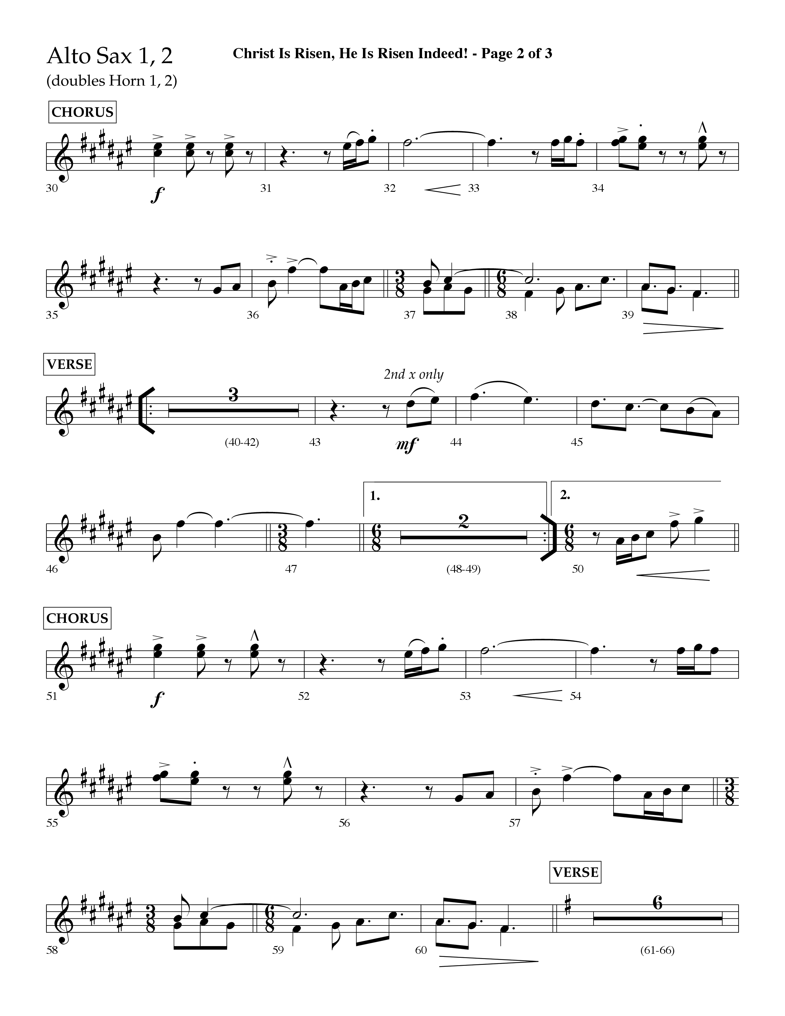 Christ Is Risen He Is Risen Indeed (Choral Anthem SATB) Alto Sax 1/2 (Lifeway Choral / Arr. David Hamilton)