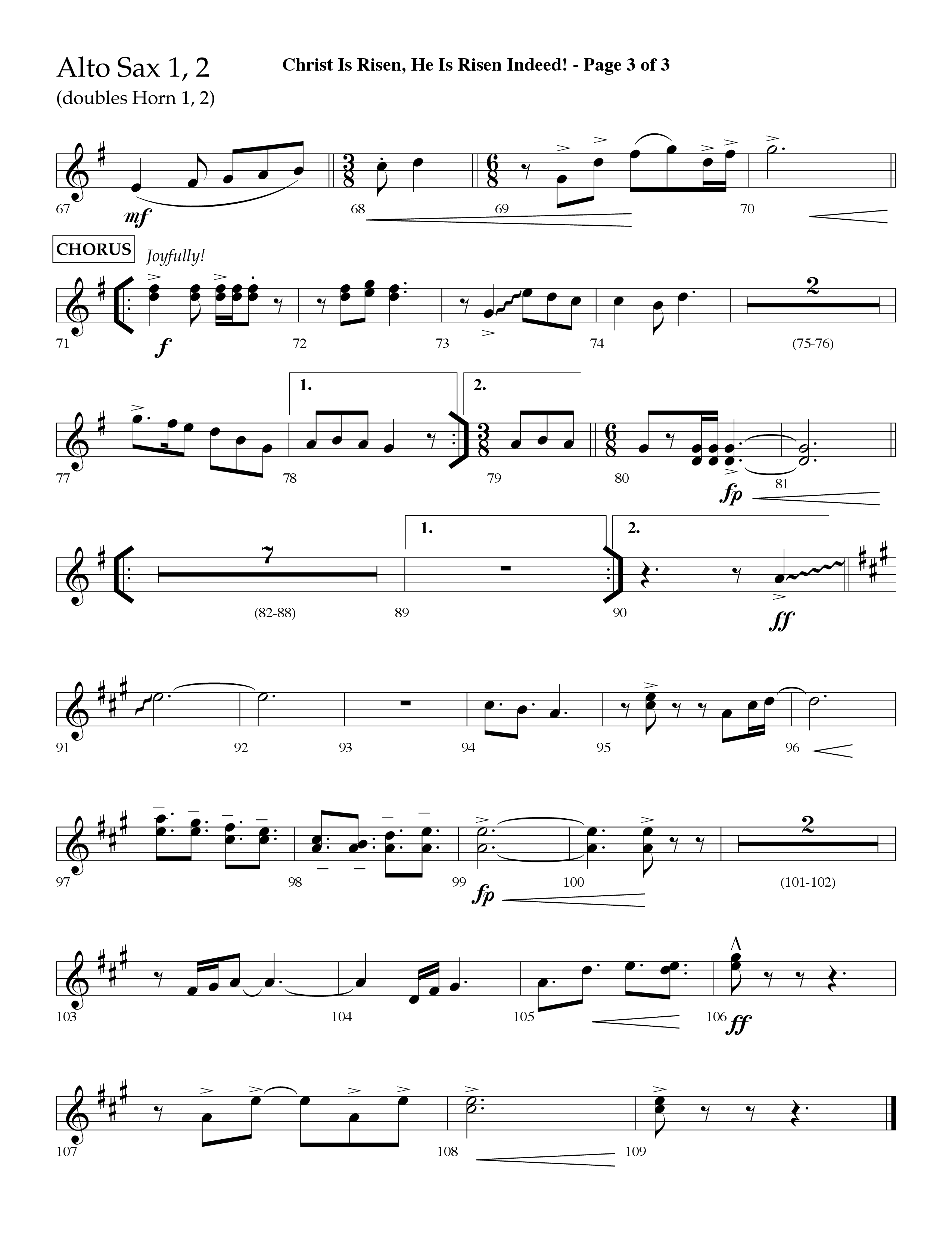Christ Is Risen He Is Risen Indeed (Choral Anthem SATB) Alto Sax 1/2 (Lifeway Choral / Arr. David Hamilton)