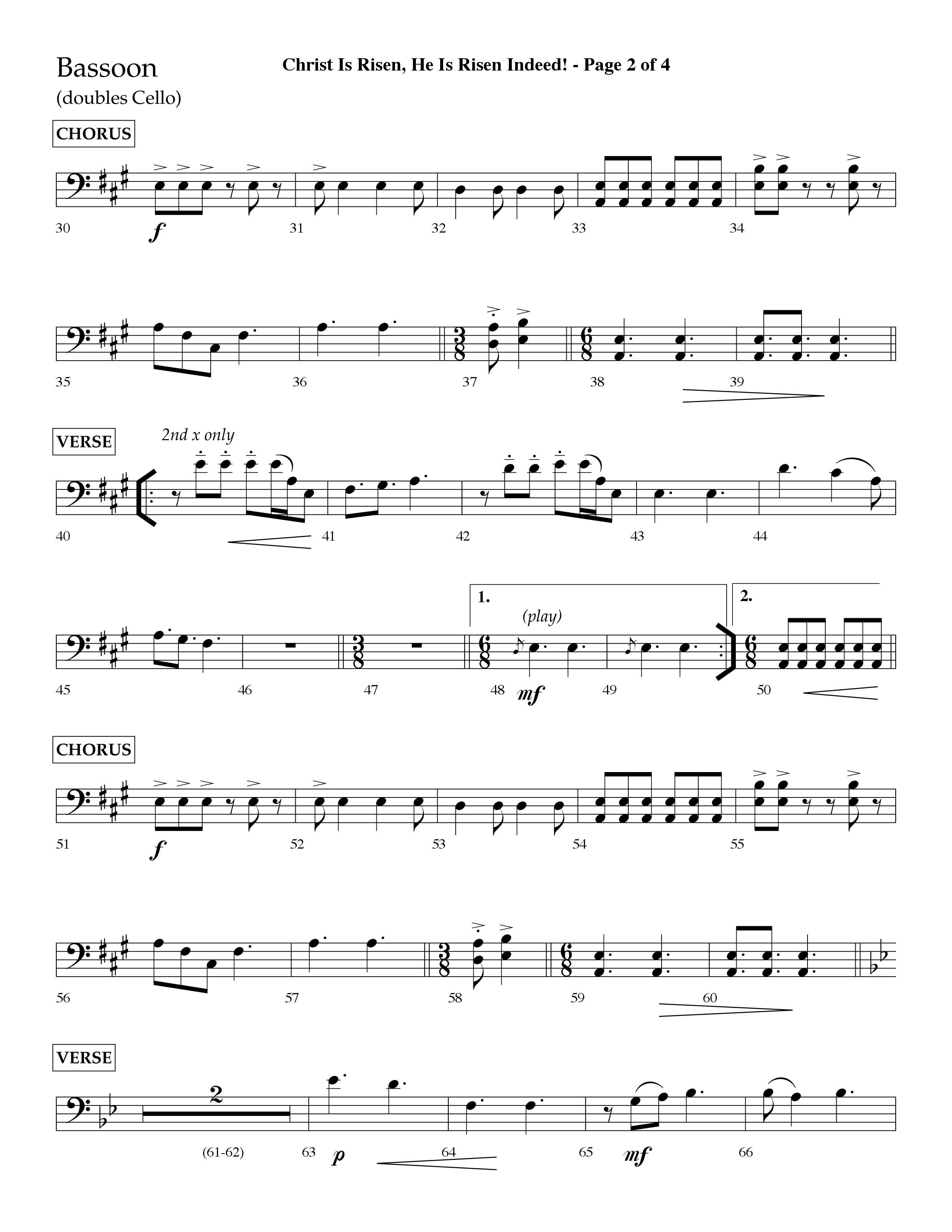 Christ Is Risen He Is Risen Indeed (Choral Anthem SATB) Bassoon (Lifeway Choral / Arr. David Hamilton)