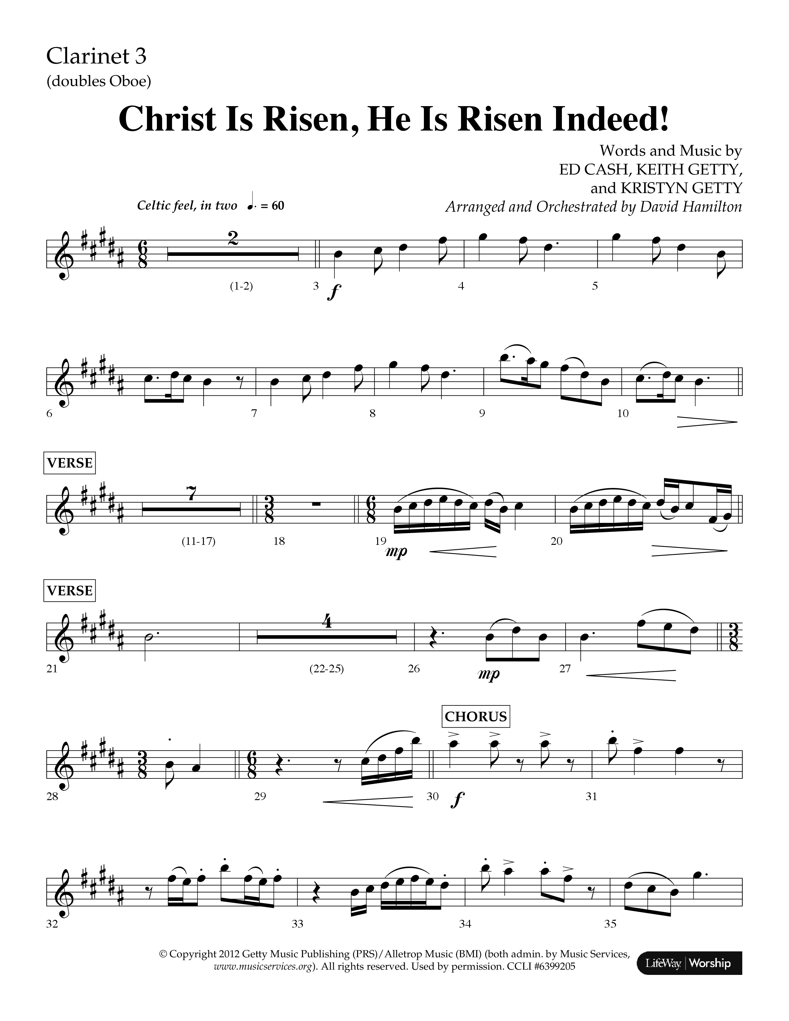 Christ Is Risen He Is Risen Indeed (Choral Anthem SATB) Clarinet 3 (Lifeway Choral / Arr. David Hamilton)