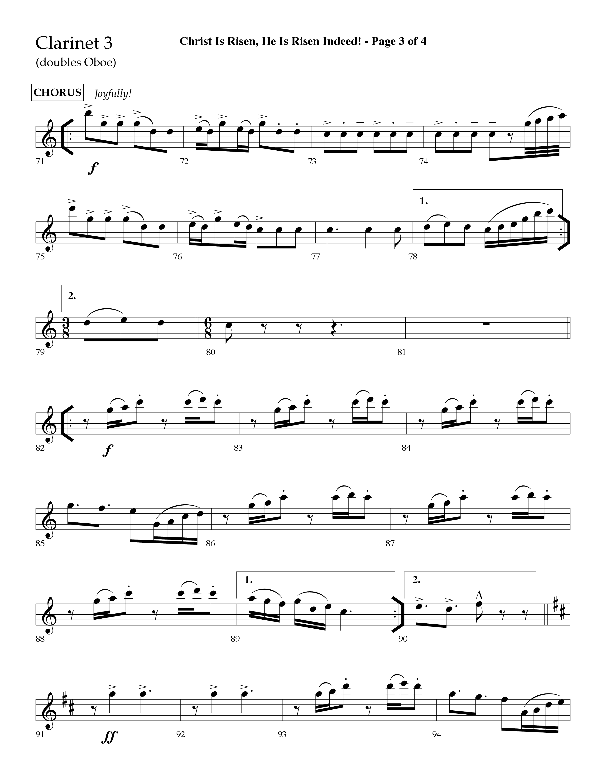 Christ Is Risen He Is Risen Indeed (Choral Anthem SATB) Clarinet 3 (Lifeway Choral / Arr. David Hamilton)