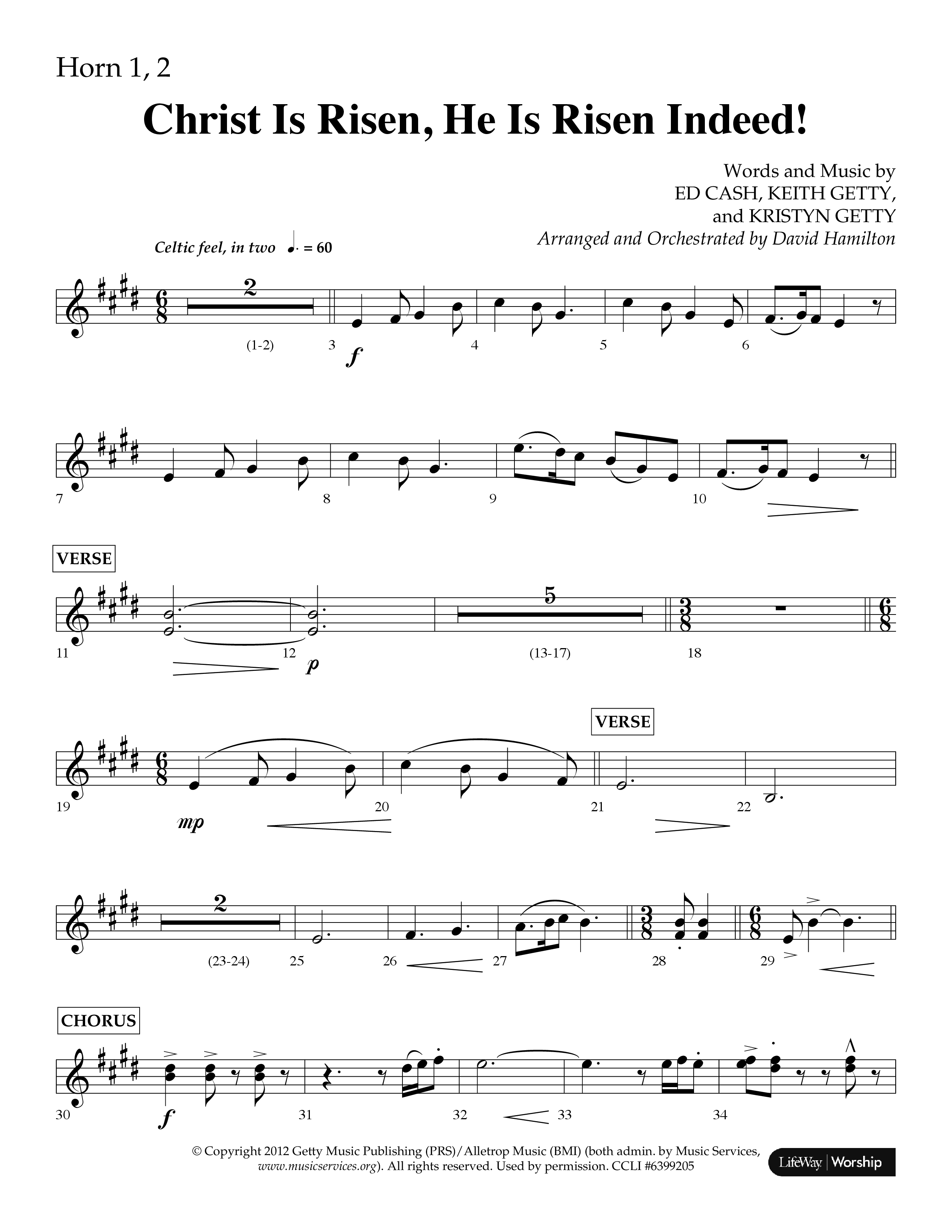 Christ Is Risen He Is Risen Indeed (Choral Anthem SATB) French Horn 1/2 (Lifeway Choral / Arr. David Hamilton)