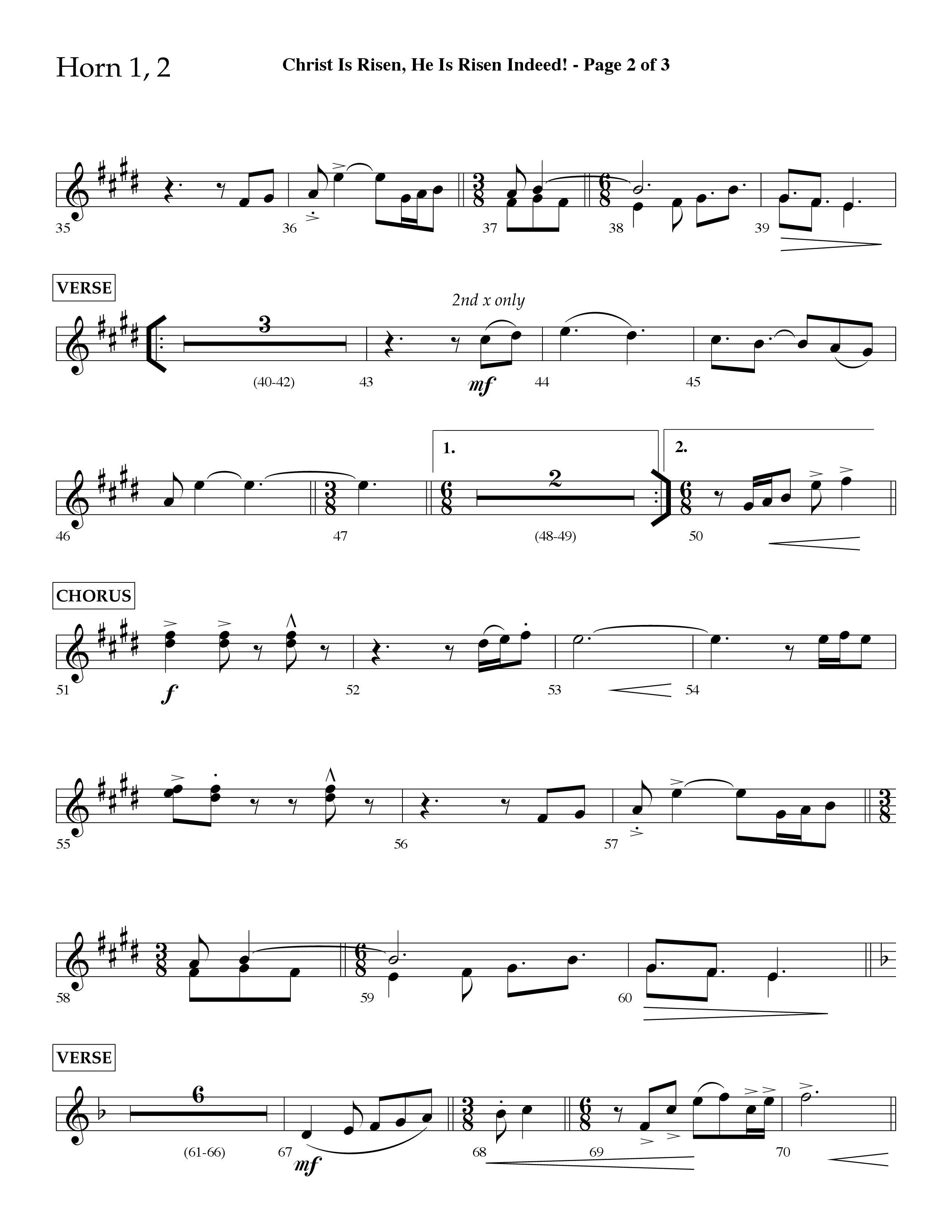 Christ Is Risen He Is Risen Indeed (Choral Anthem SATB) French Horn 1/2 (Lifeway Choral / Arr. David Hamilton)