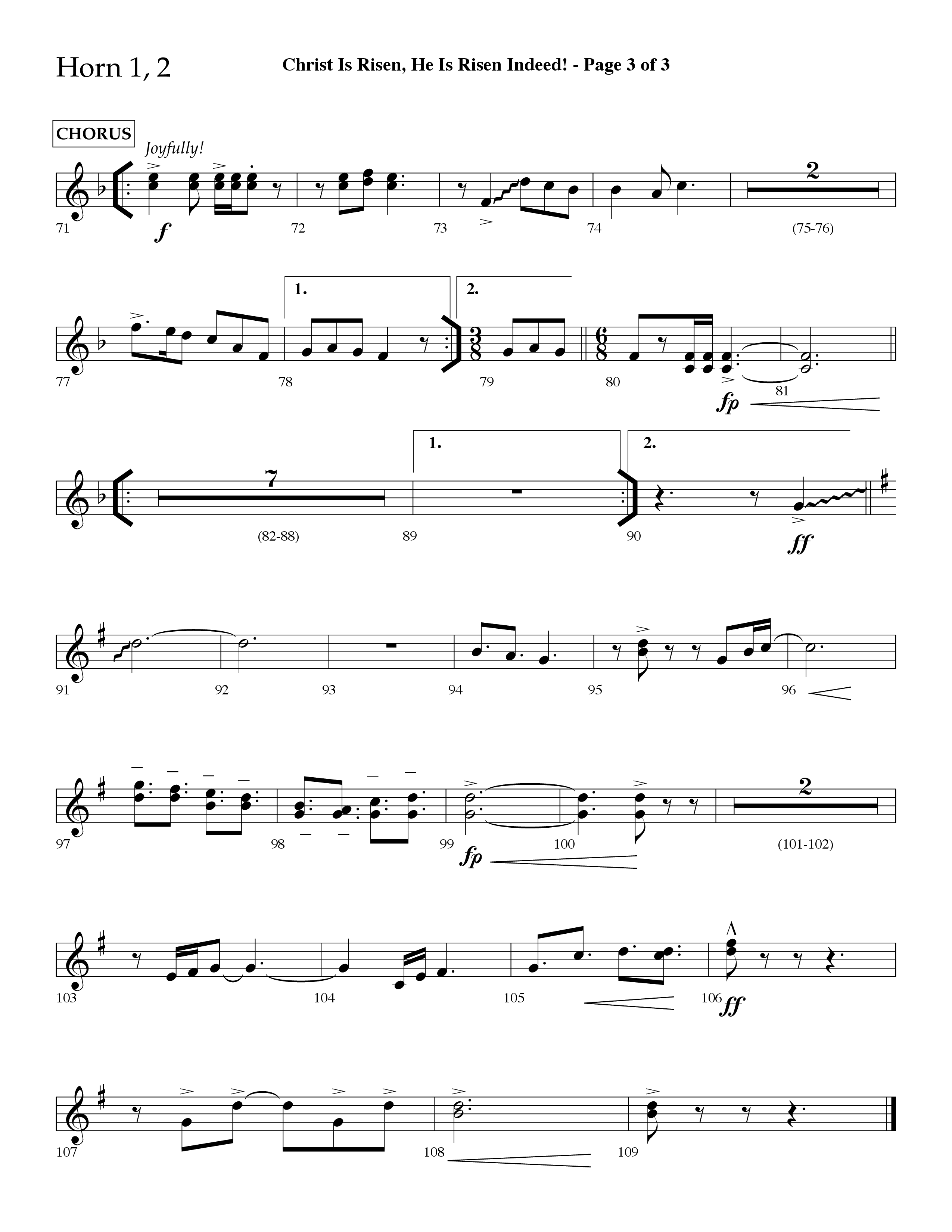 Christ Is Risen He Is Risen Indeed (Choral Anthem SATB) French Horn 1/2 (Lifeway Choral / Arr. David Hamilton)