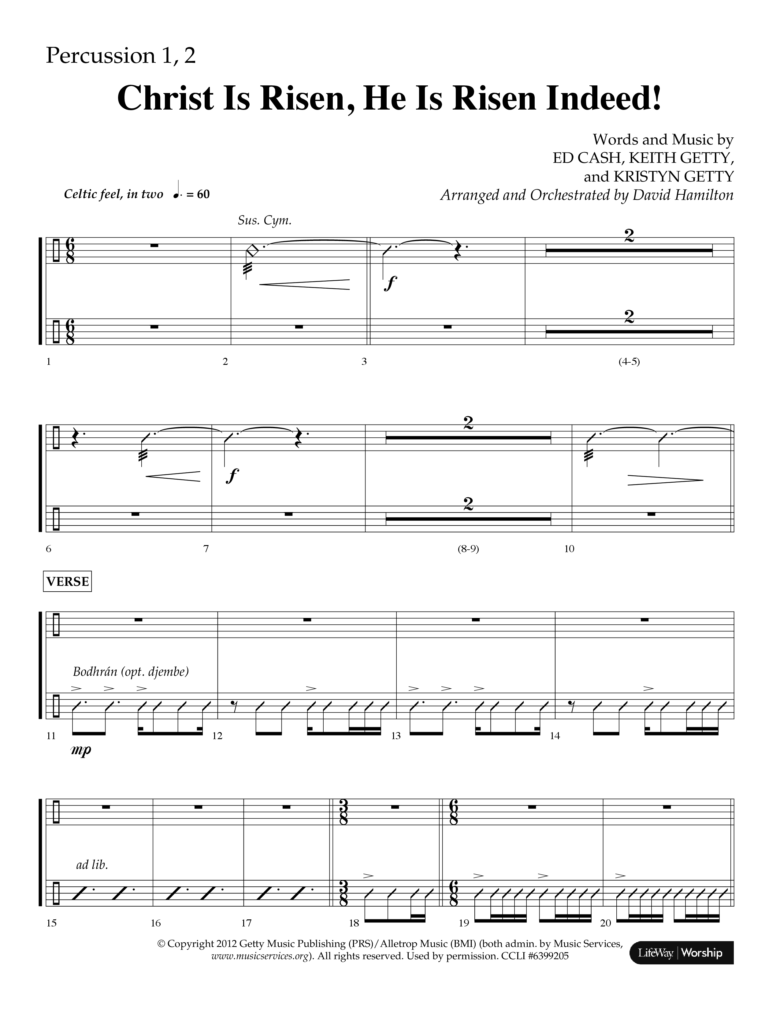 Christ Is Risen He Is Risen Indeed (Choral Anthem SATB) Percussion 1/2 (Lifeway Choral / Arr. David Hamilton)