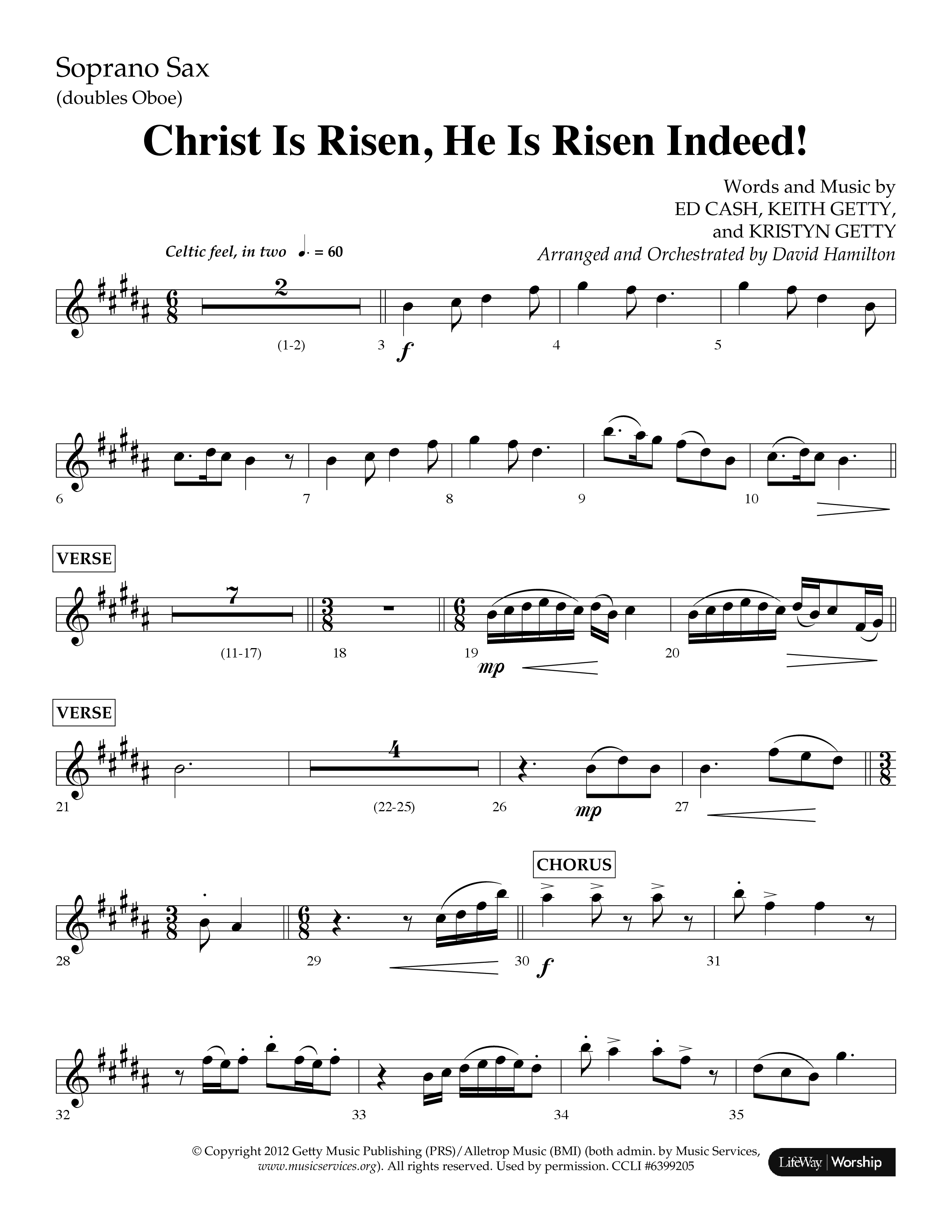 Christ Is Risen He Is Risen Indeed (Choral Anthem SATB) Soprano Sax (Lifeway Choral / Arr. David Hamilton)
