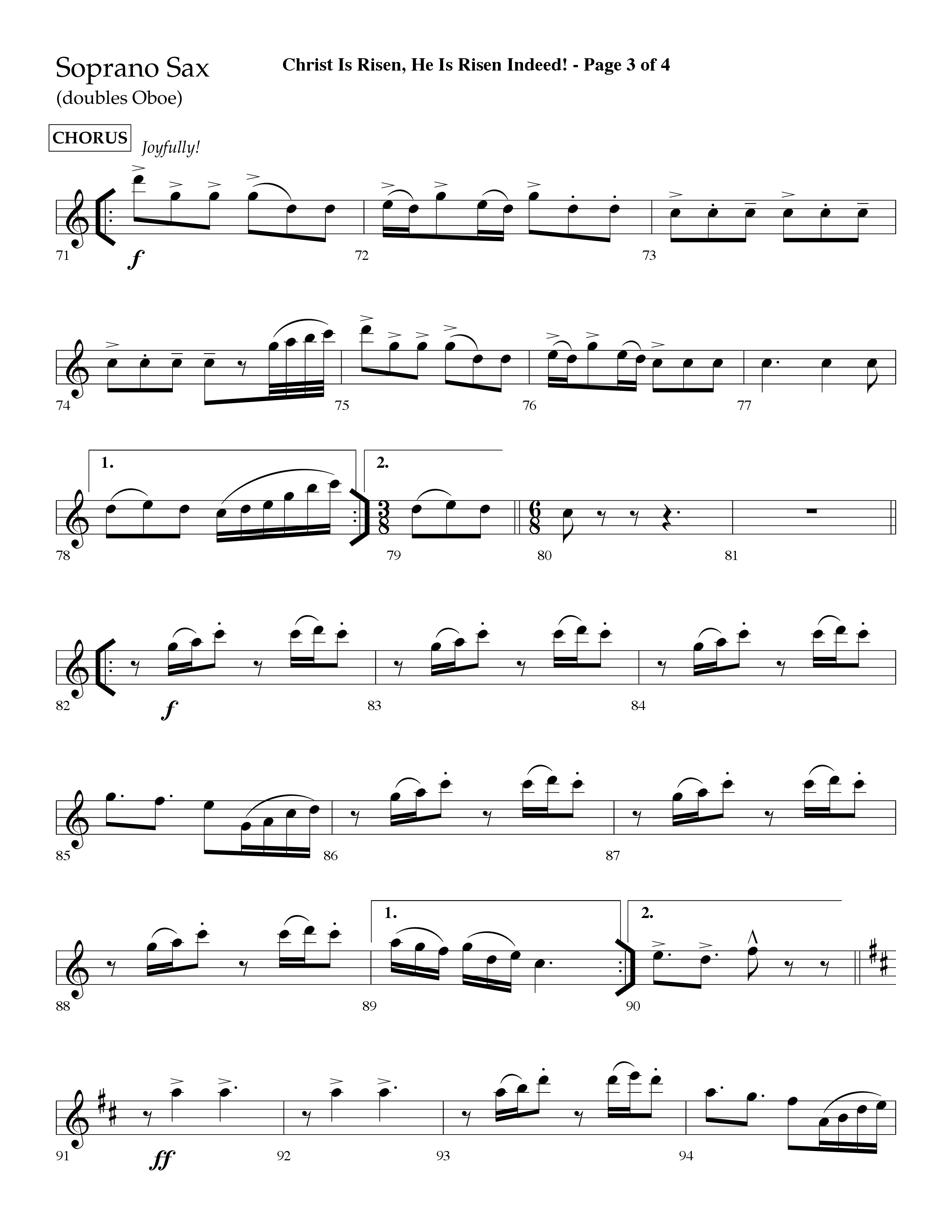 Christ Is Risen He Is Risen Indeed (Choral Anthem SATB) Soprano Sax (Lifeway Choral / Arr. David Hamilton)