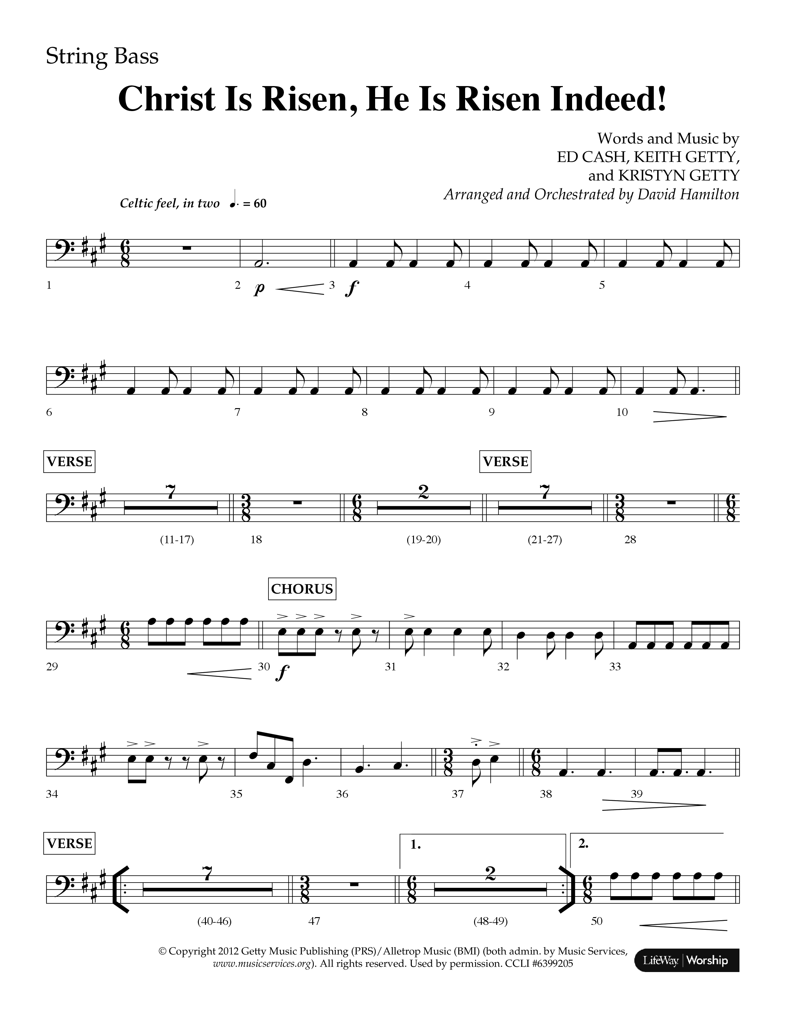 Christ Is Risen He Is Risen Indeed (Choral Anthem SATB) String Bass (Lifeway Choral / Arr. David Hamilton)