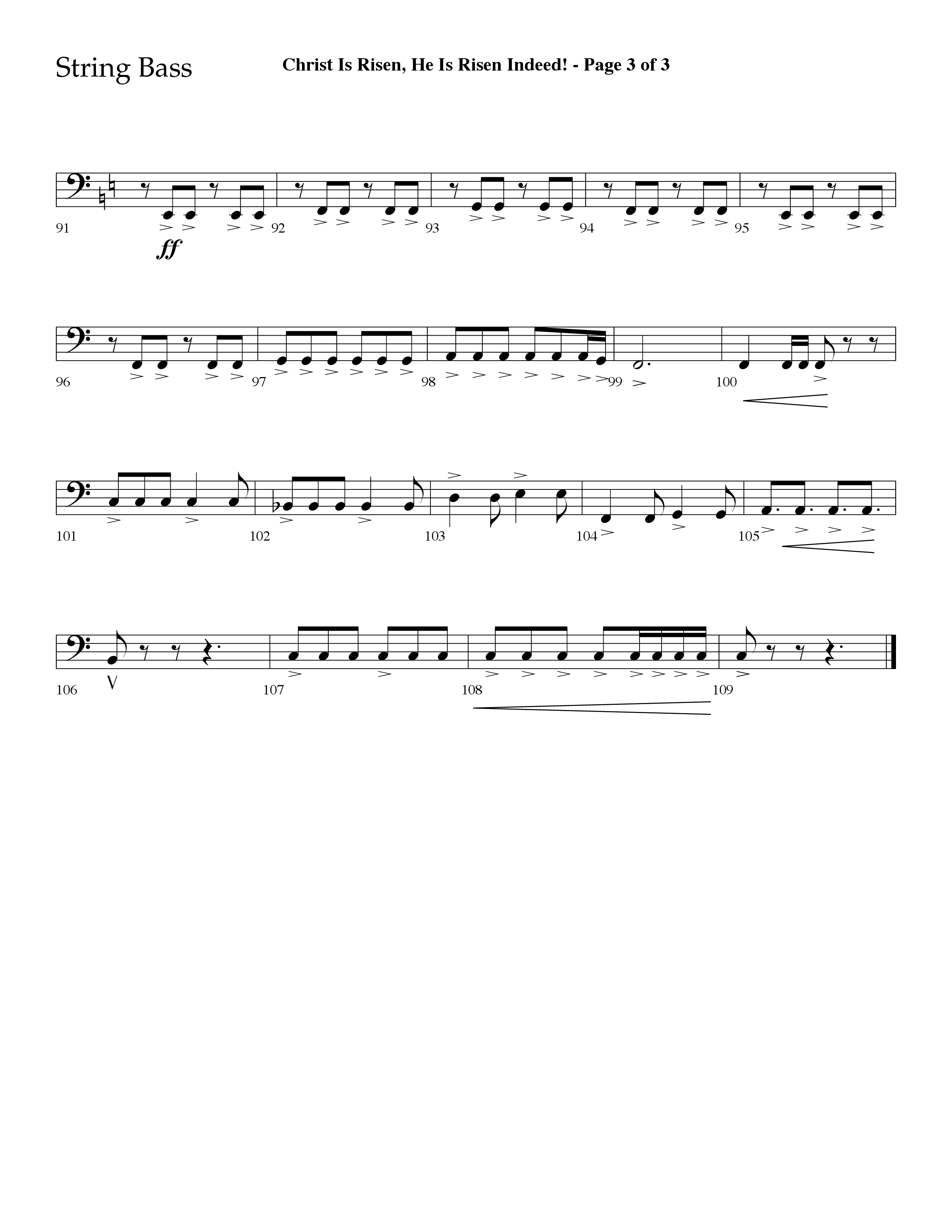 Christ Is Risen He Is Risen Indeed (Choral Anthem SATB) String Bass (Lifeway Choral / Arr. David Hamilton)