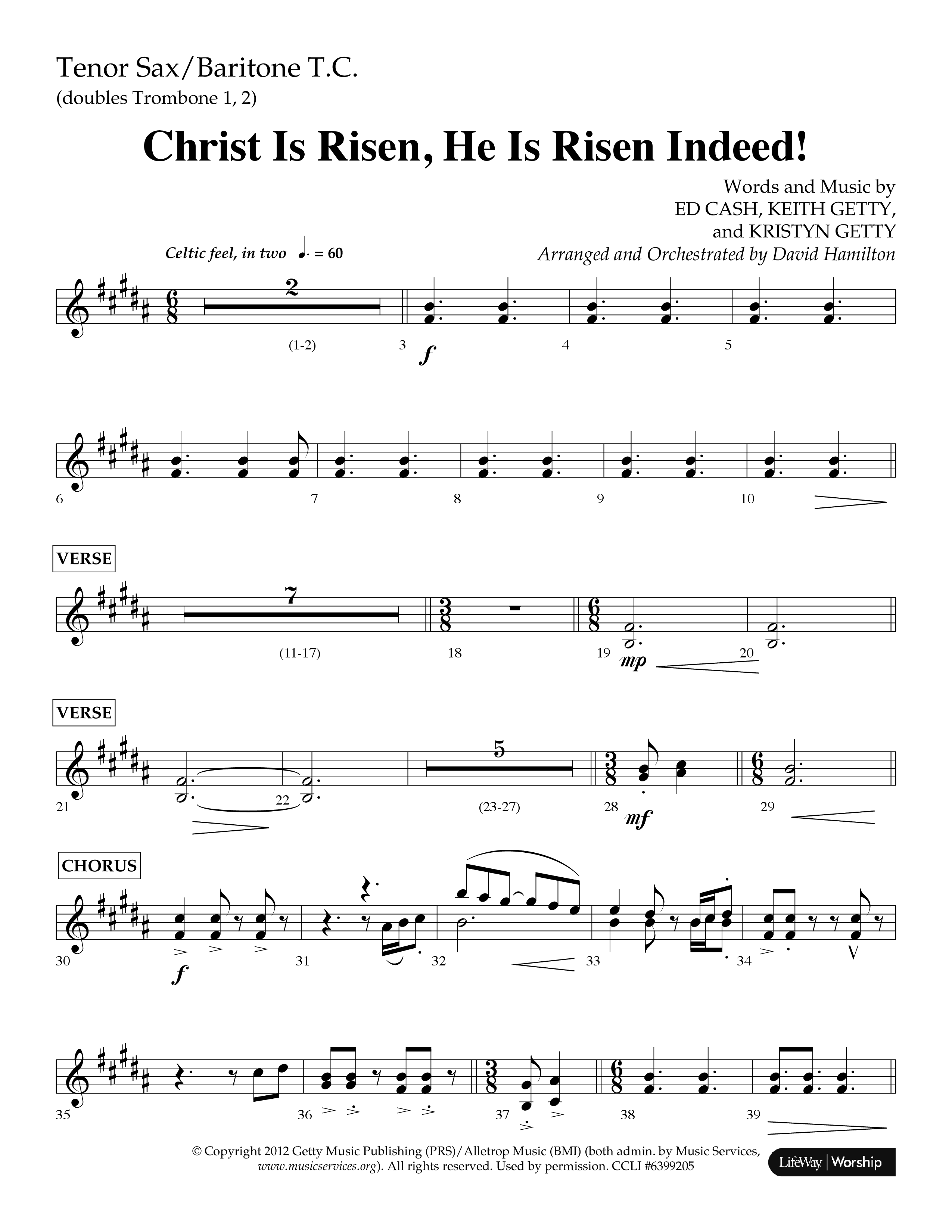 Christ Is Risen He Is Risen Indeed (Choral Anthem SATB) Tenor Sax/Baritone T.C. (Lifeway Choral / Arr. David Hamilton)