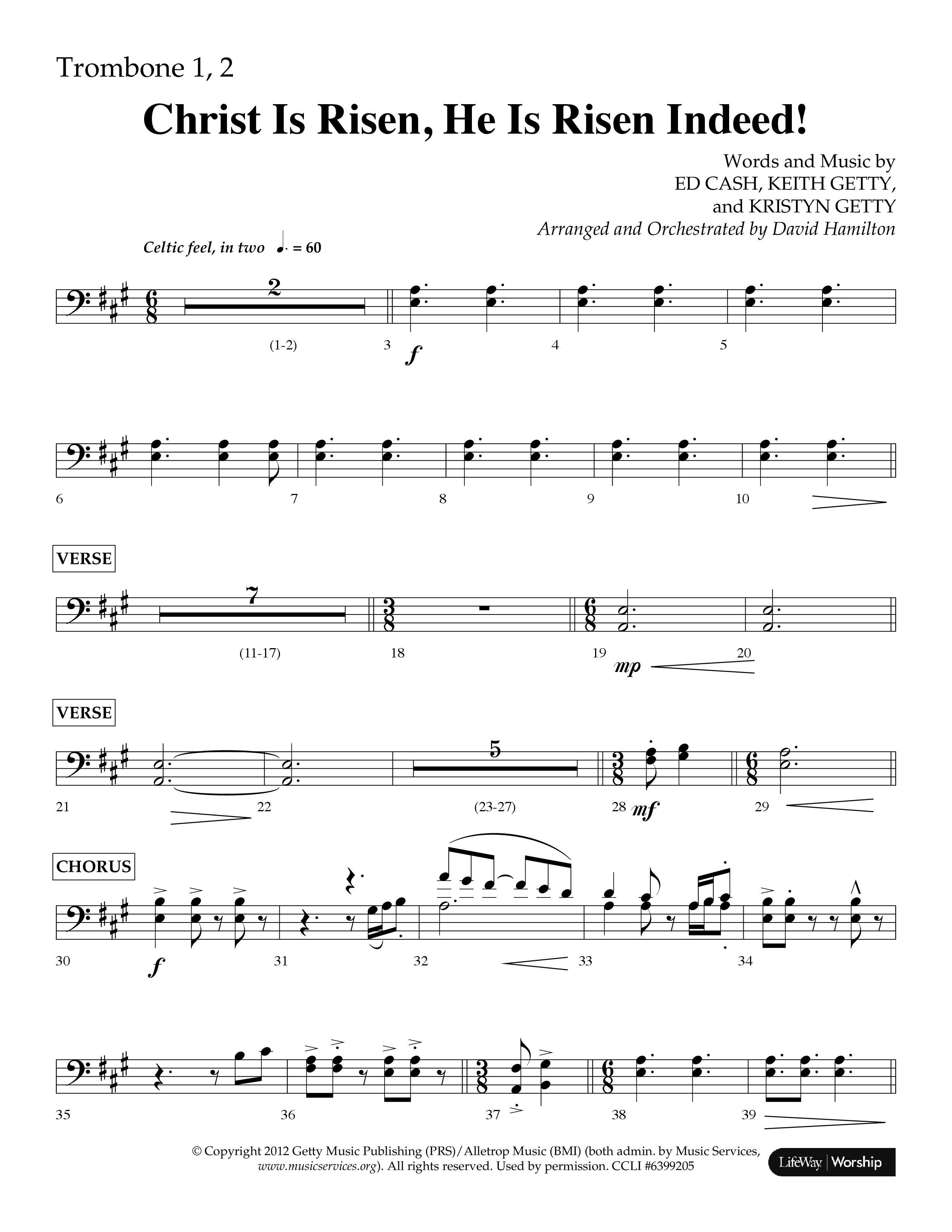 Christ Is Risen He Is Risen Indeed (Choral Anthem SATB) Trombone 1/2 (Lifeway Choral / Arr. David Hamilton)