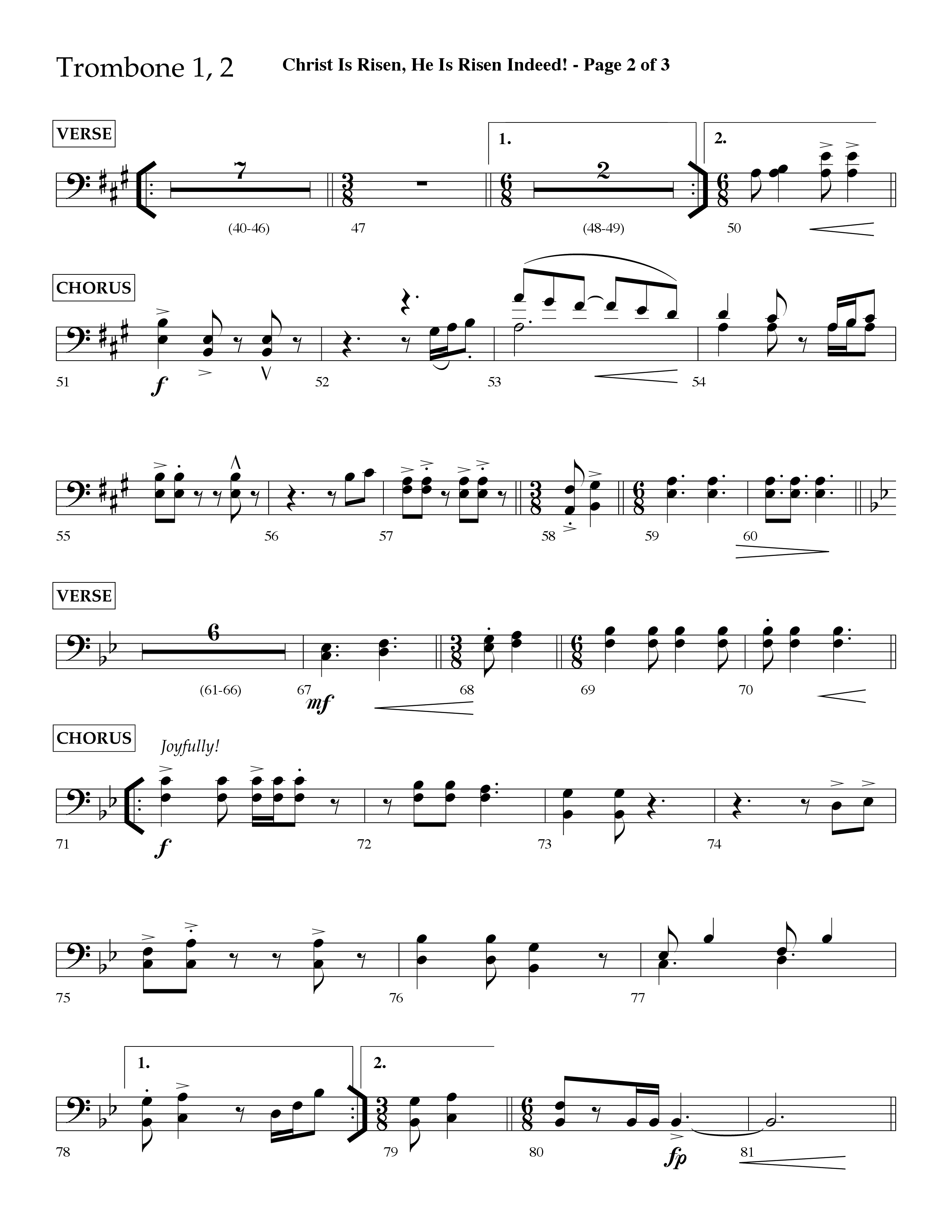 Christ Is Risen He Is Risen Indeed (Choral Anthem SATB) Trombone 1/2 (Lifeway Choral / Arr. David Hamilton)
