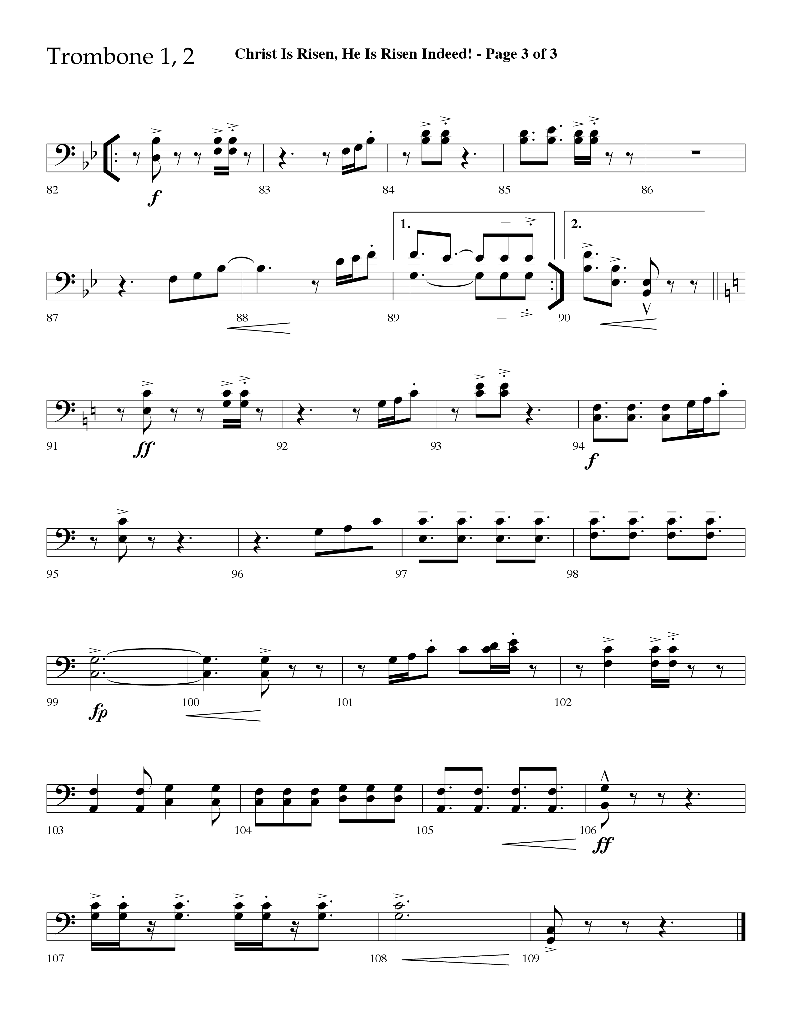 Christ Is Risen He Is Risen Indeed (Choral Anthem SATB) Trombone 1/2 (Lifeway Choral / Arr. David Hamilton)