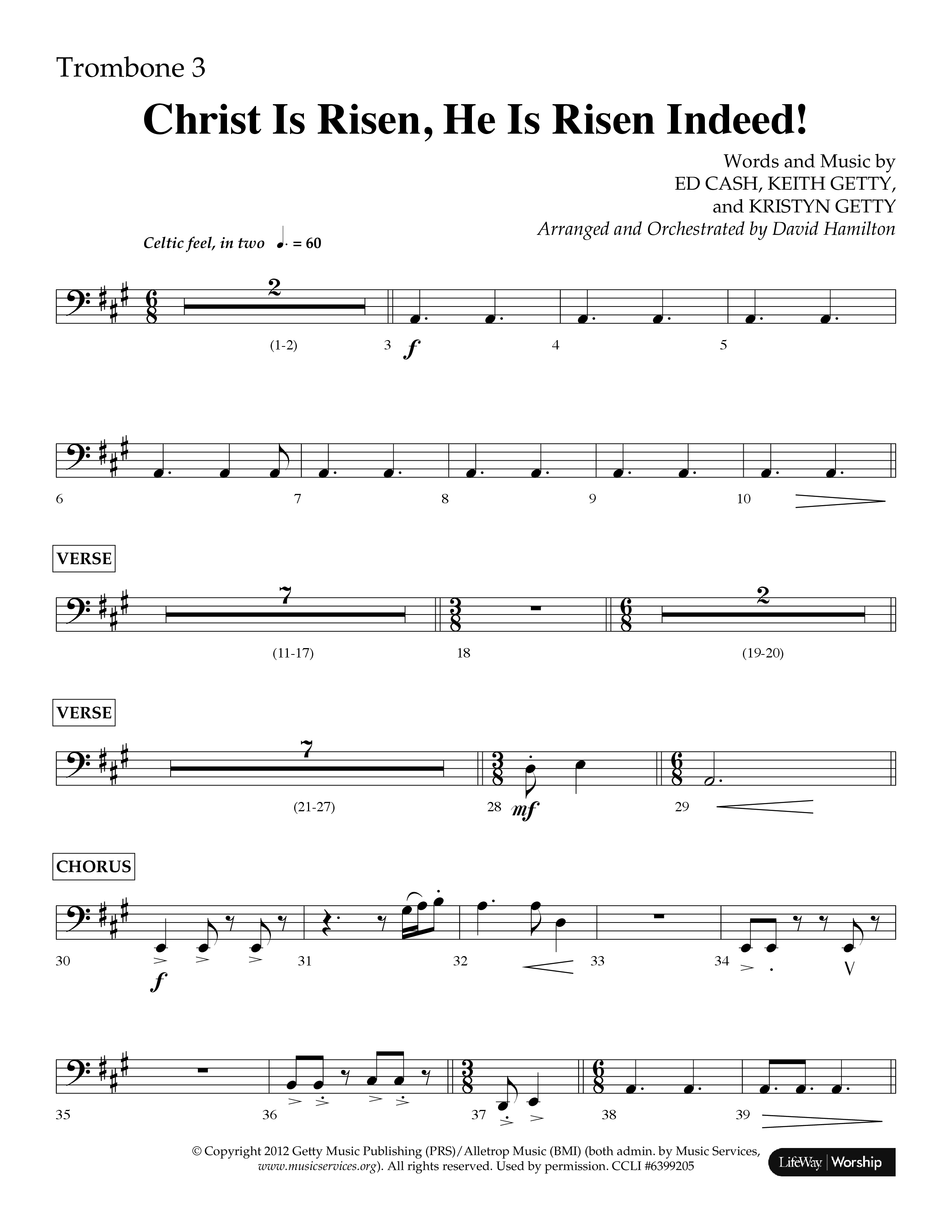 Christ Is Risen He Is Risen Indeed (Choral Anthem SATB) Trombone 3 (Lifeway Choral / Arr. David Hamilton)