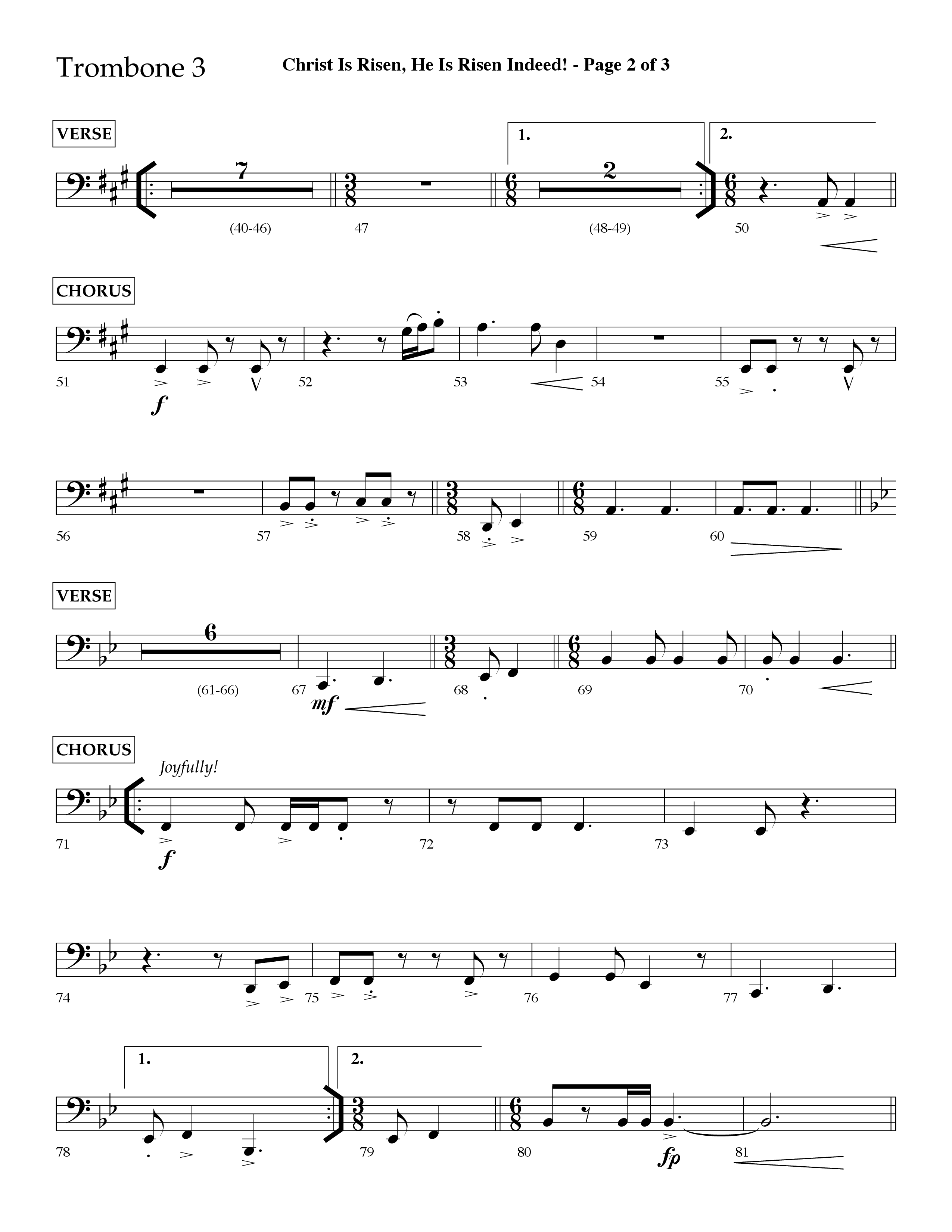 Christ Is Risen He Is Risen Indeed (Choral Anthem SATB) Trombone 3 (Lifeway Choral / Arr. David Hamilton)