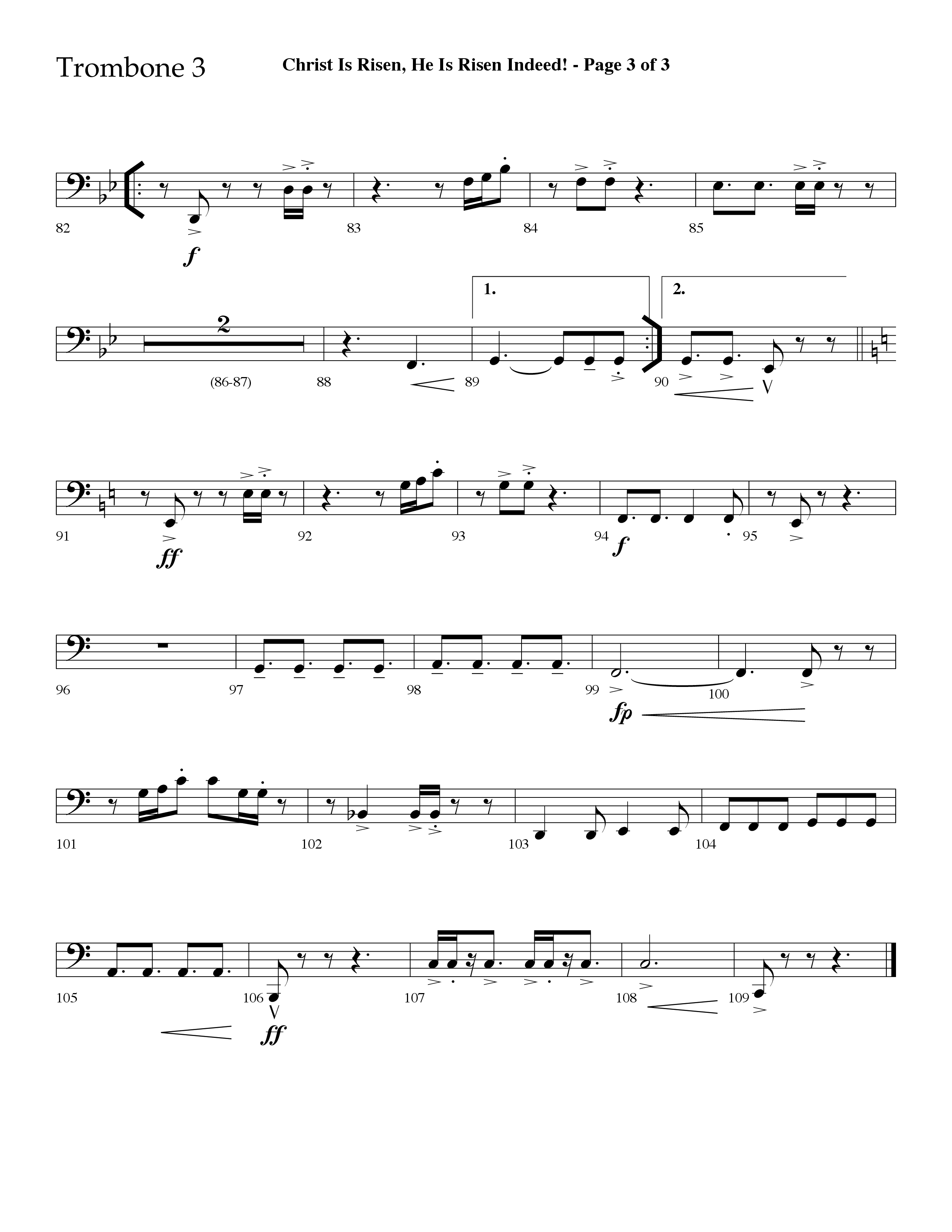Christ Is Risen He Is Risen Indeed (Choral Anthem SATB) Trombone 3 (Lifeway Choral / Arr. David Hamilton)