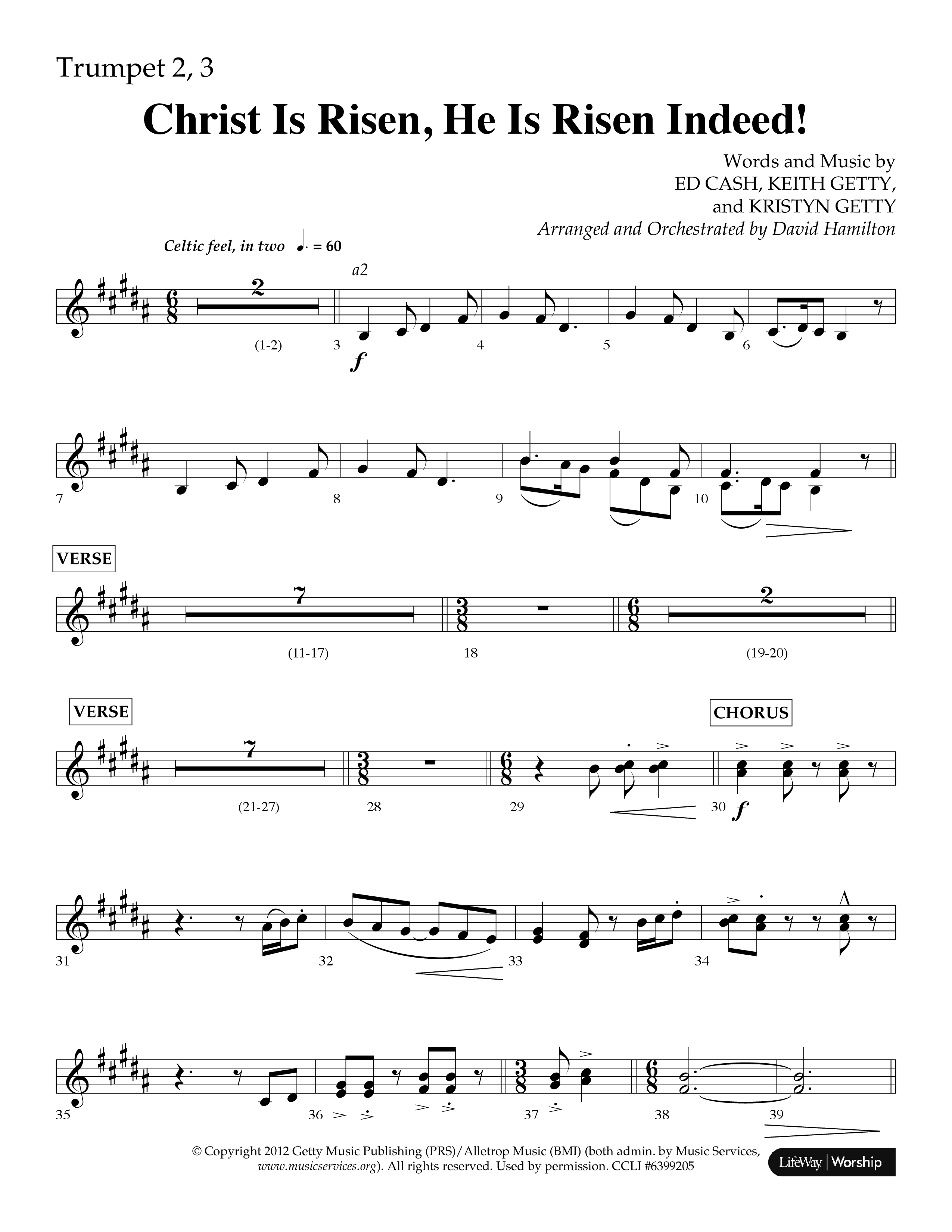 Christ Is Risen He Is Risen Indeed (Choral Anthem SATB) Trumpet 2/3 (Lifeway Choral / Arr. David Hamilton)