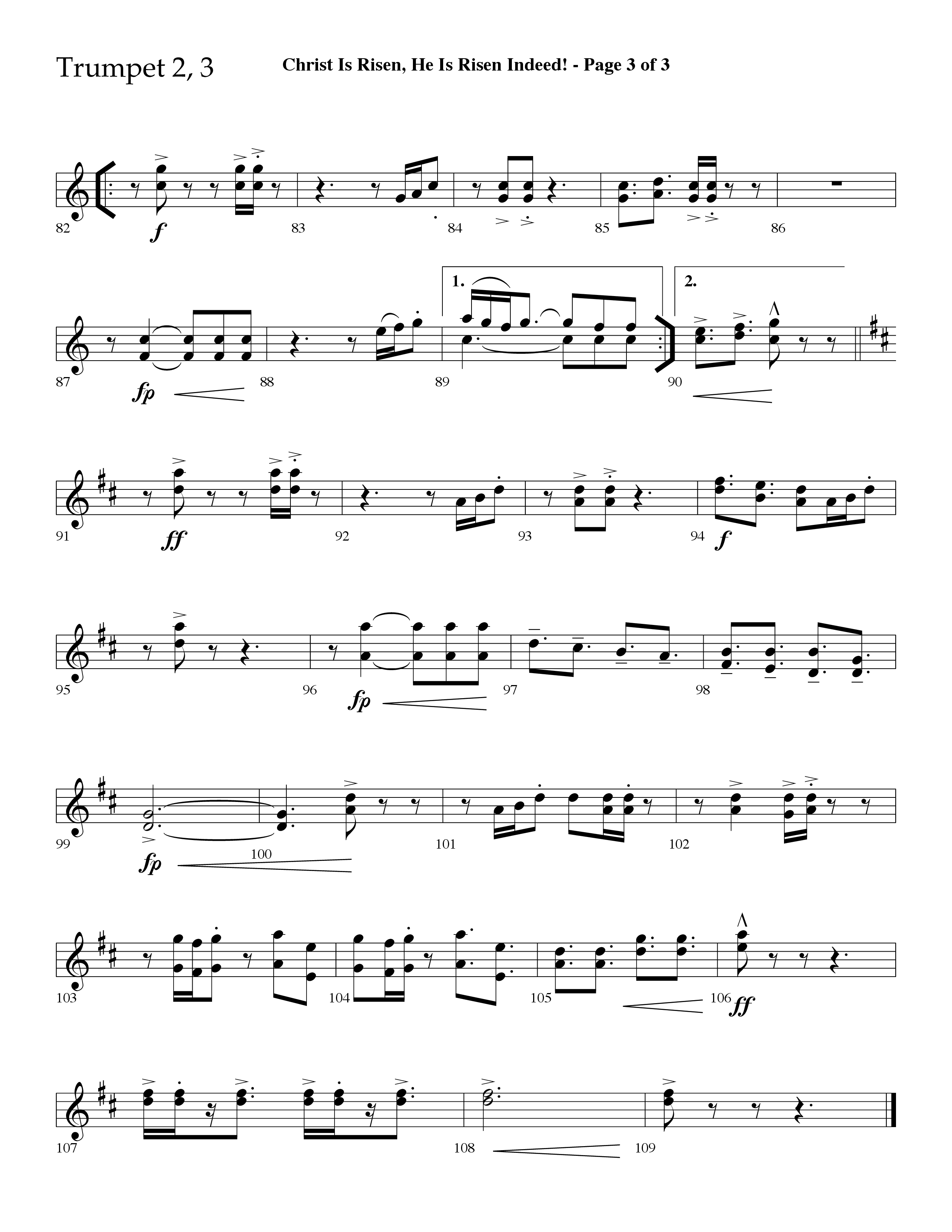 Christ Is Risen He Is Risen Indeed (Choral Anthem SATB) Trumpet 2/3 (Lifeway Choral / Arr. David Hamilton)