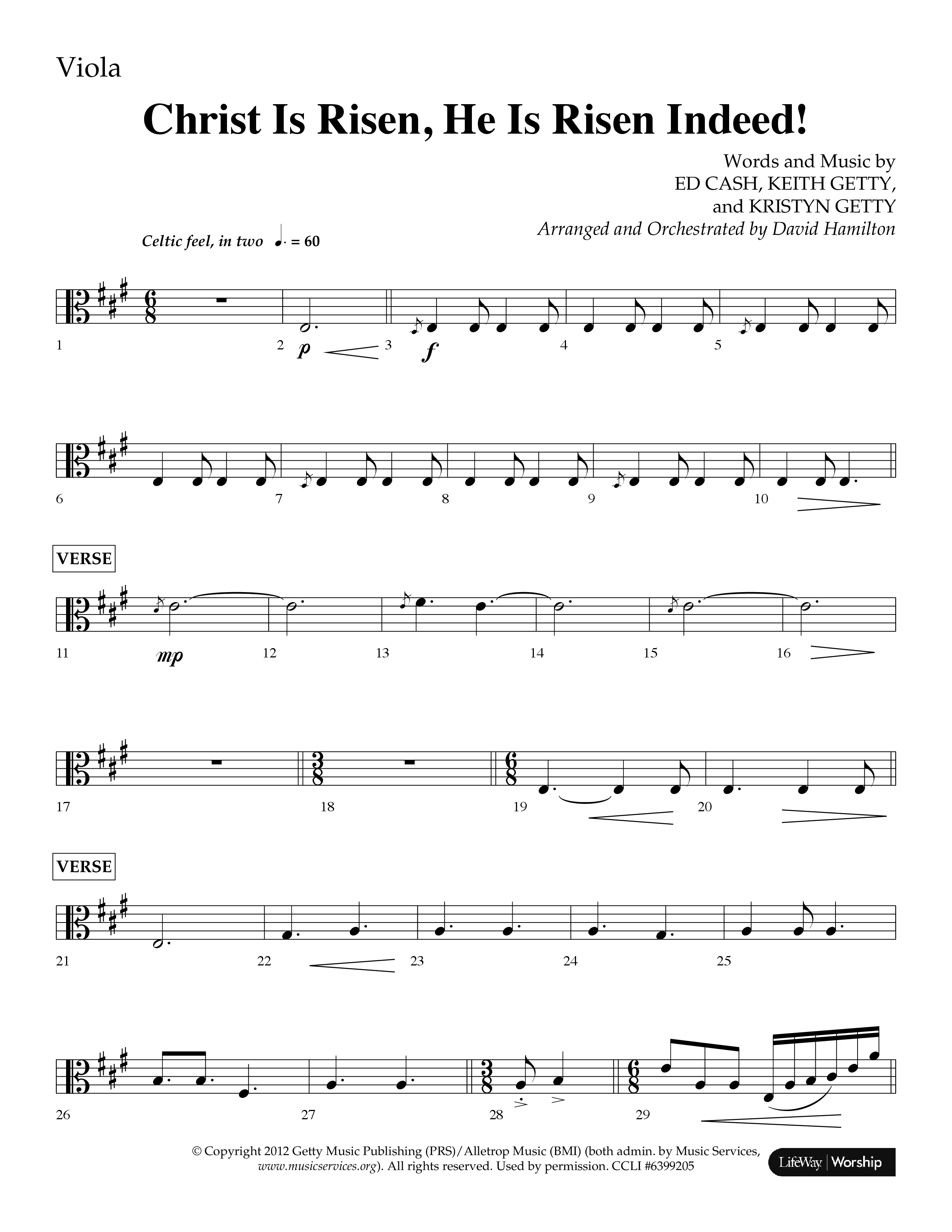 Christ Is Risen He Is Risen Indeed (Choral Anthem SATB) Viola (Lifeway Choral / Arr. David Hamilton)