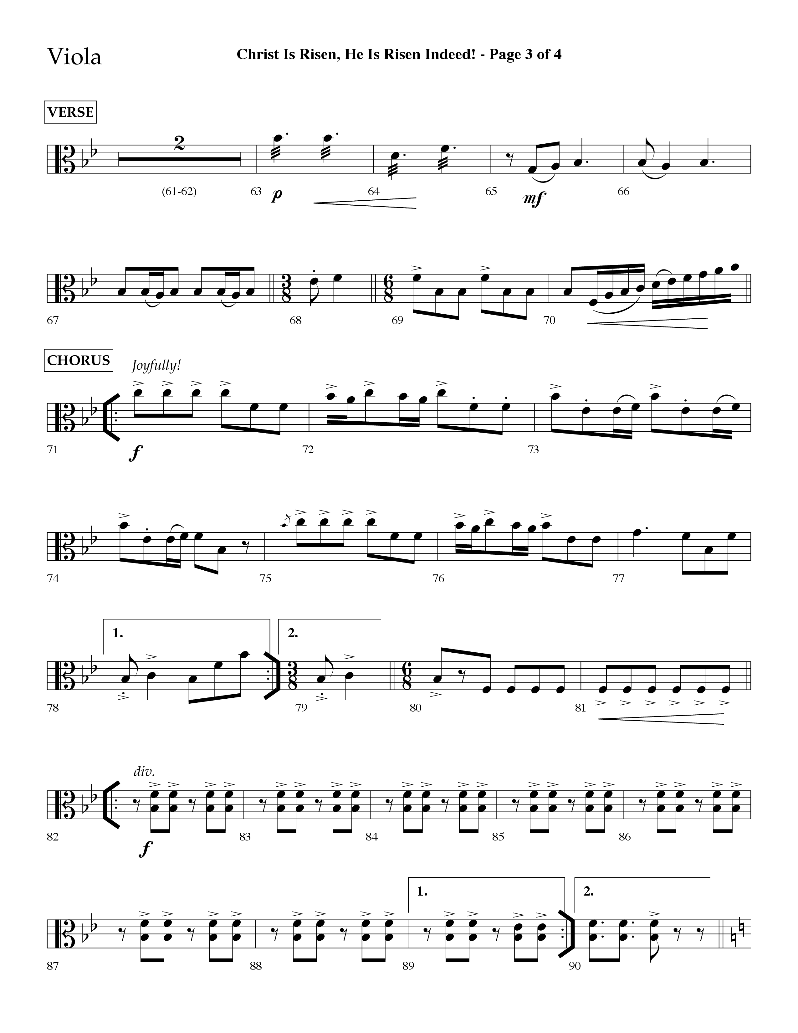 Christ Is Risen He Is Risen Indeed (Choral Anthem SATB) Viola (Lifeway Choral / Arr. David Hamilton)