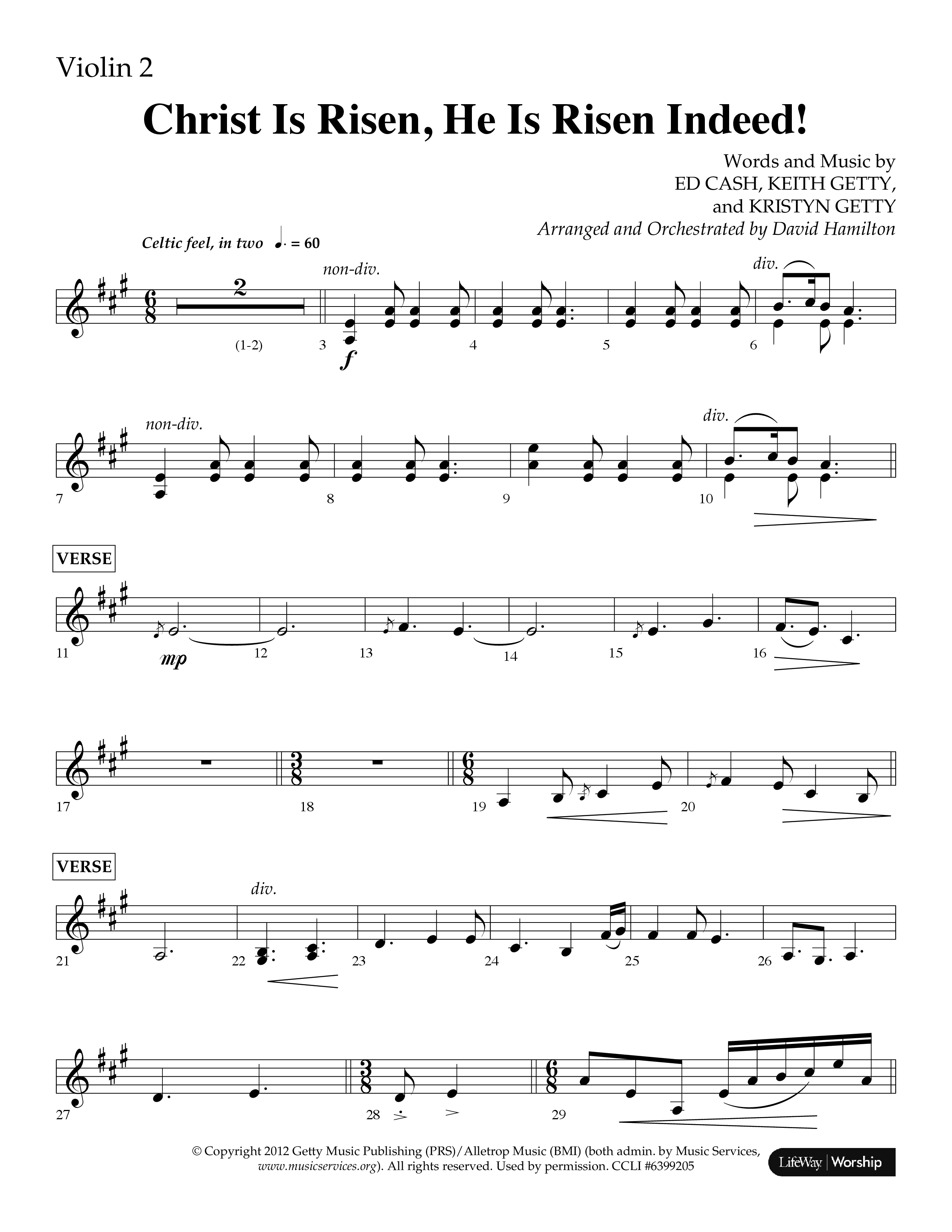 Christ Is Risen He Is Risen Indeed (Choral Anthem SATB) Violin 2 (Lifeway Choral / Arr. David Hamilton)