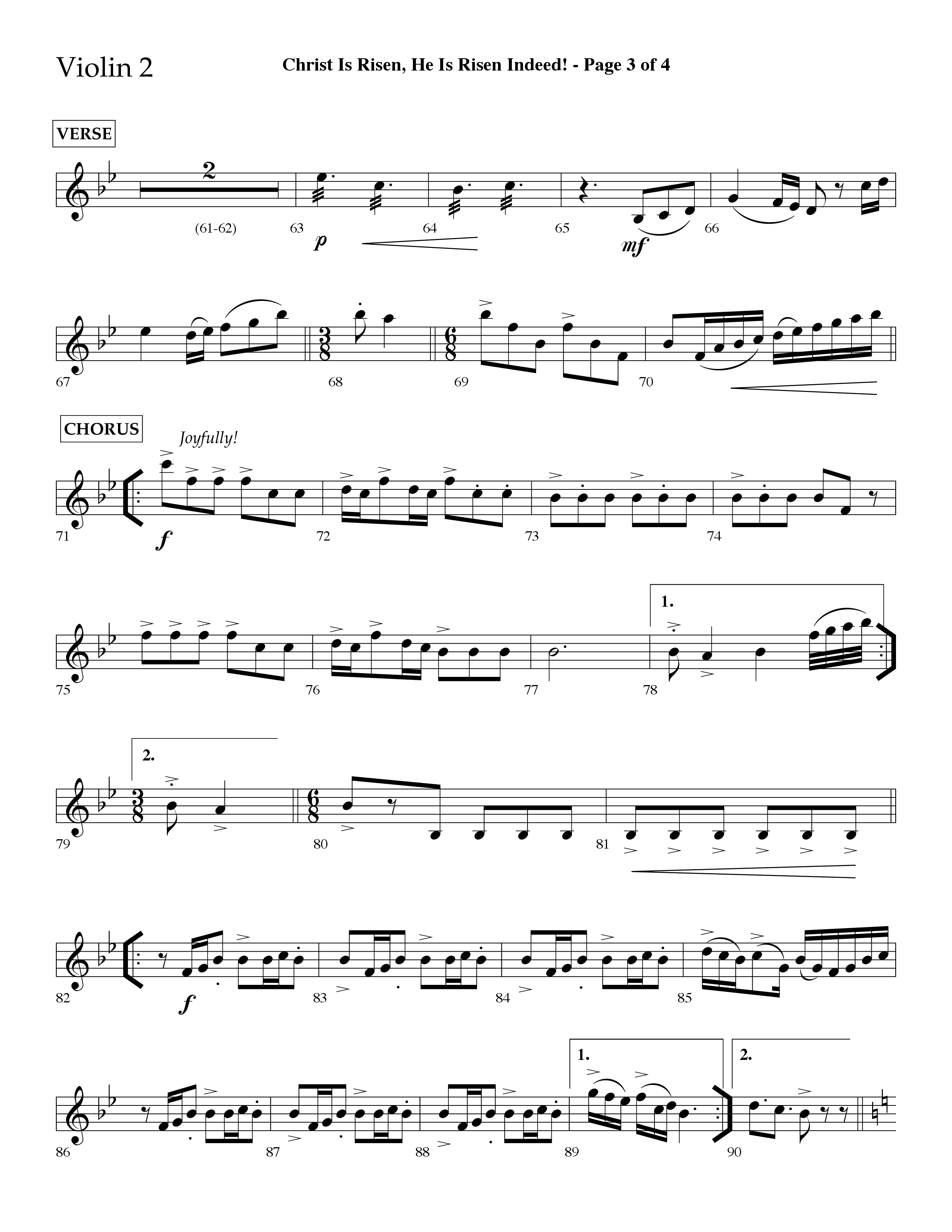 Christ Is Risen He Is Risen Indeed (Choral Anthem SATB) Violin 2 (Lifeway Choral / Arr. David Hamilton)