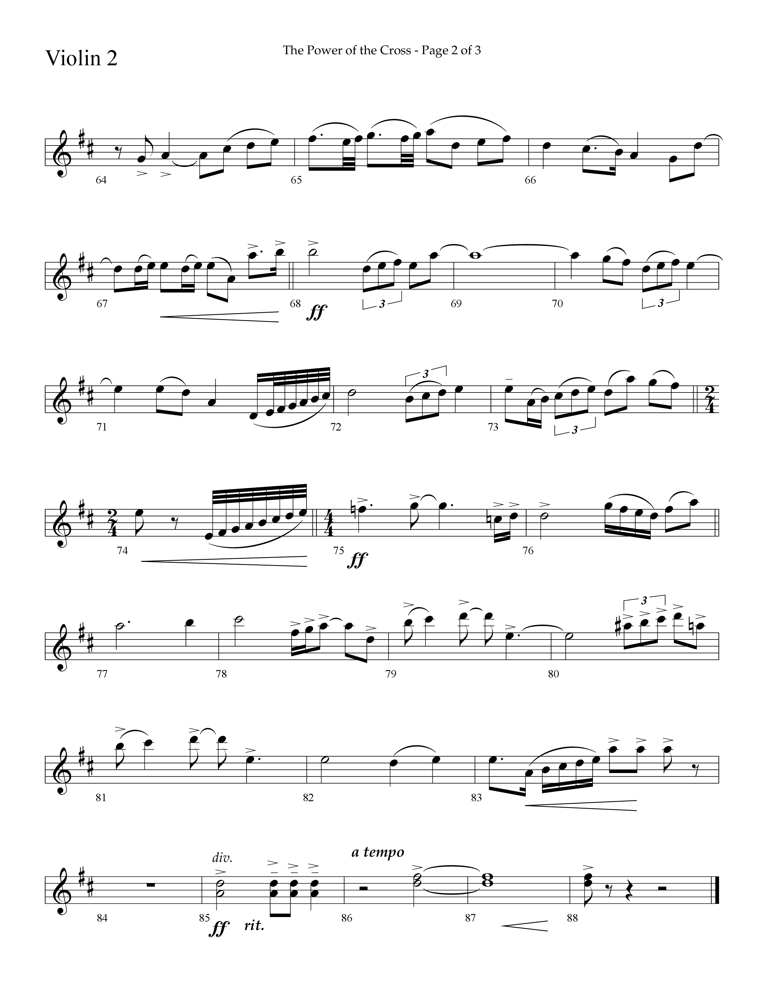 The Power Of The Cross (Choral Anthem SATB) Violin 2 (Lifeway Choral / Arr. David Hamilton)