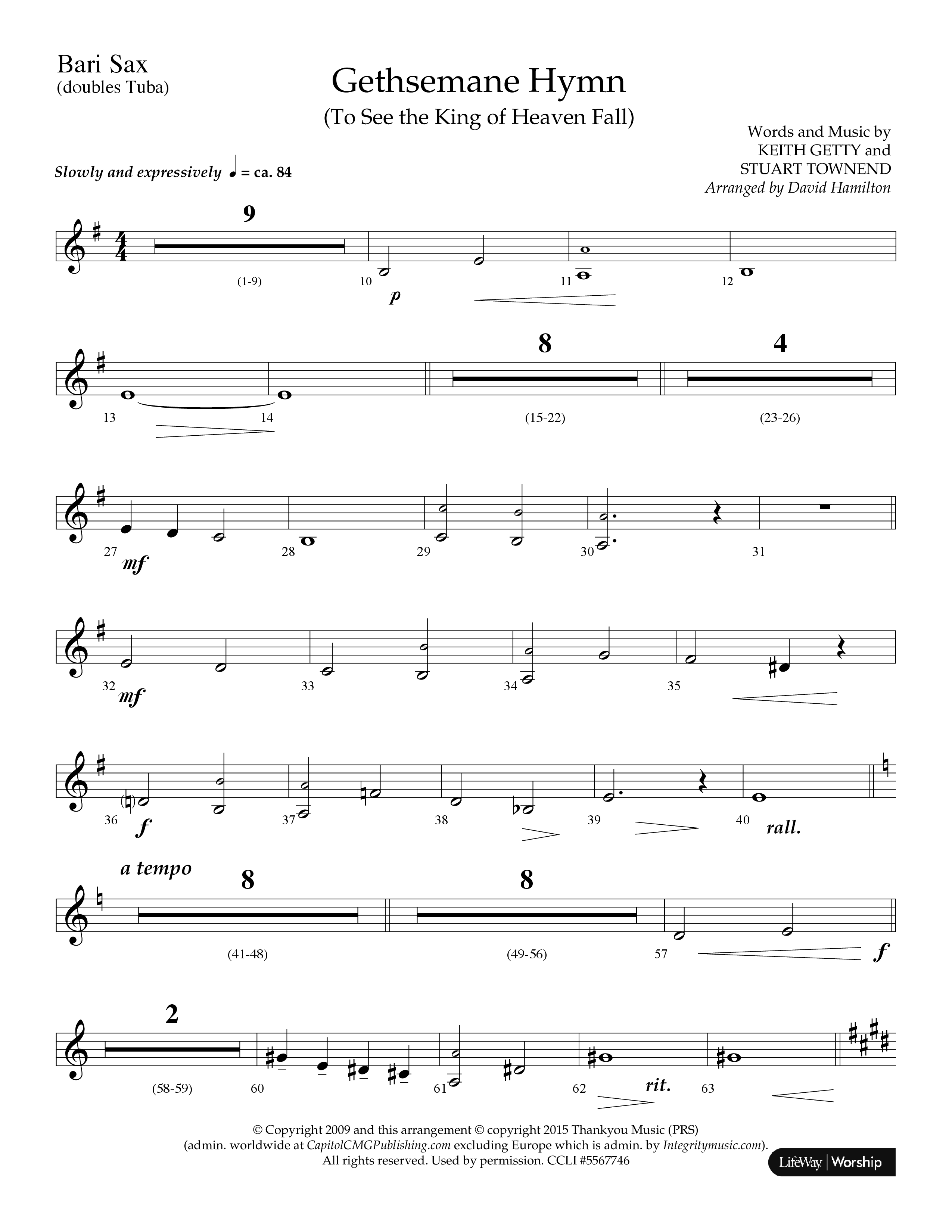 Gethsemane (To See The King Of Heaven Fall) (Choral Anthem SATB) Bari Sax (Lifeway Choral / Arr. David Hamilton)