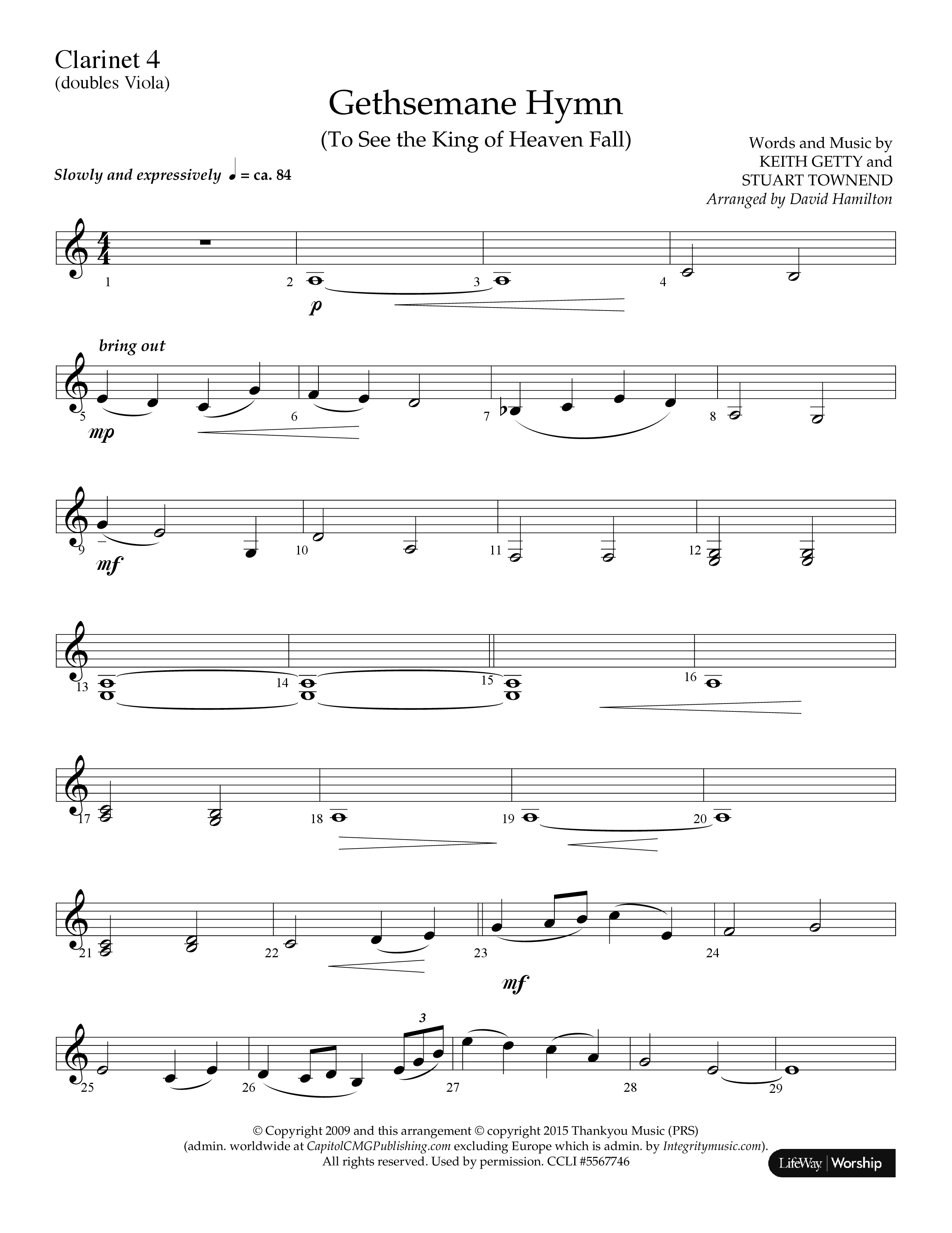 Gethsemane (To See The King Of Heaven Fall) (Choral Anthem SATB) Clarinet (Lifeway Choral / Arr. David Hamilton)