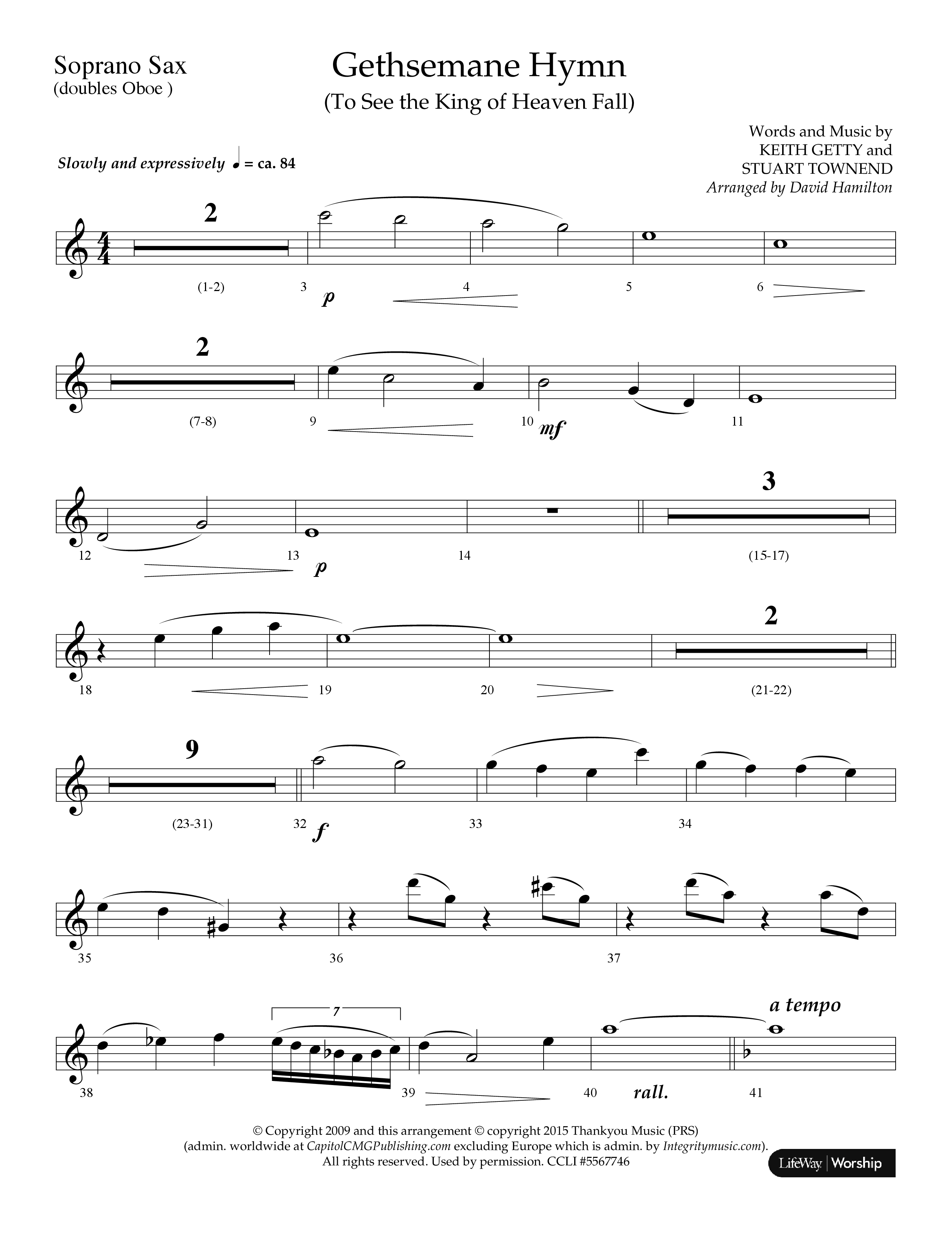 Gethsemane (To See The King Of Heaven Fall) (Choral Anthem SATB) Soprano Sax (Lifeway Choral / Arr. David Hamilton)