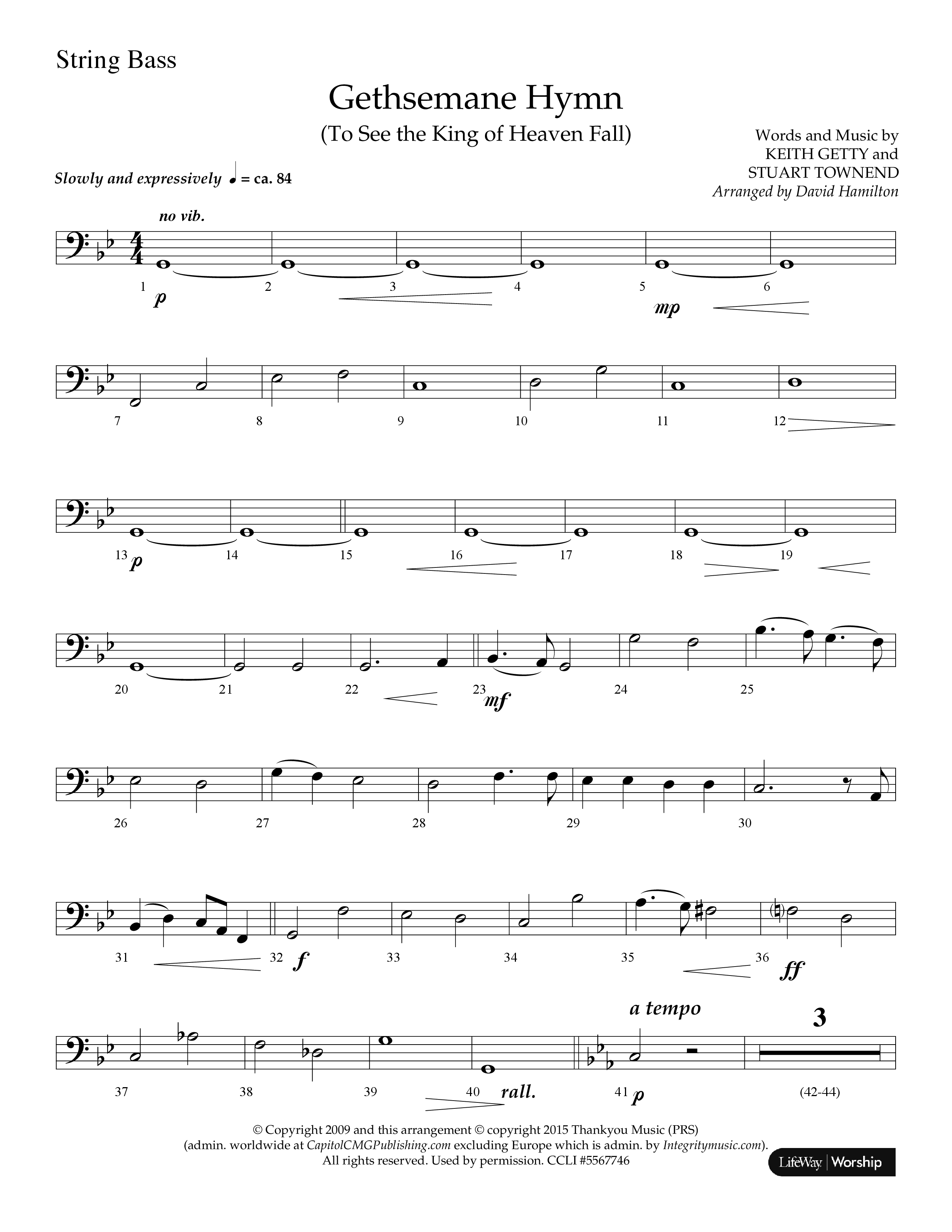 Gethsemane (To See The King Of Heaven Fall) (Choral Anthem SATB) String Bass (Lifeway Choral / Arr. David Hamilton)