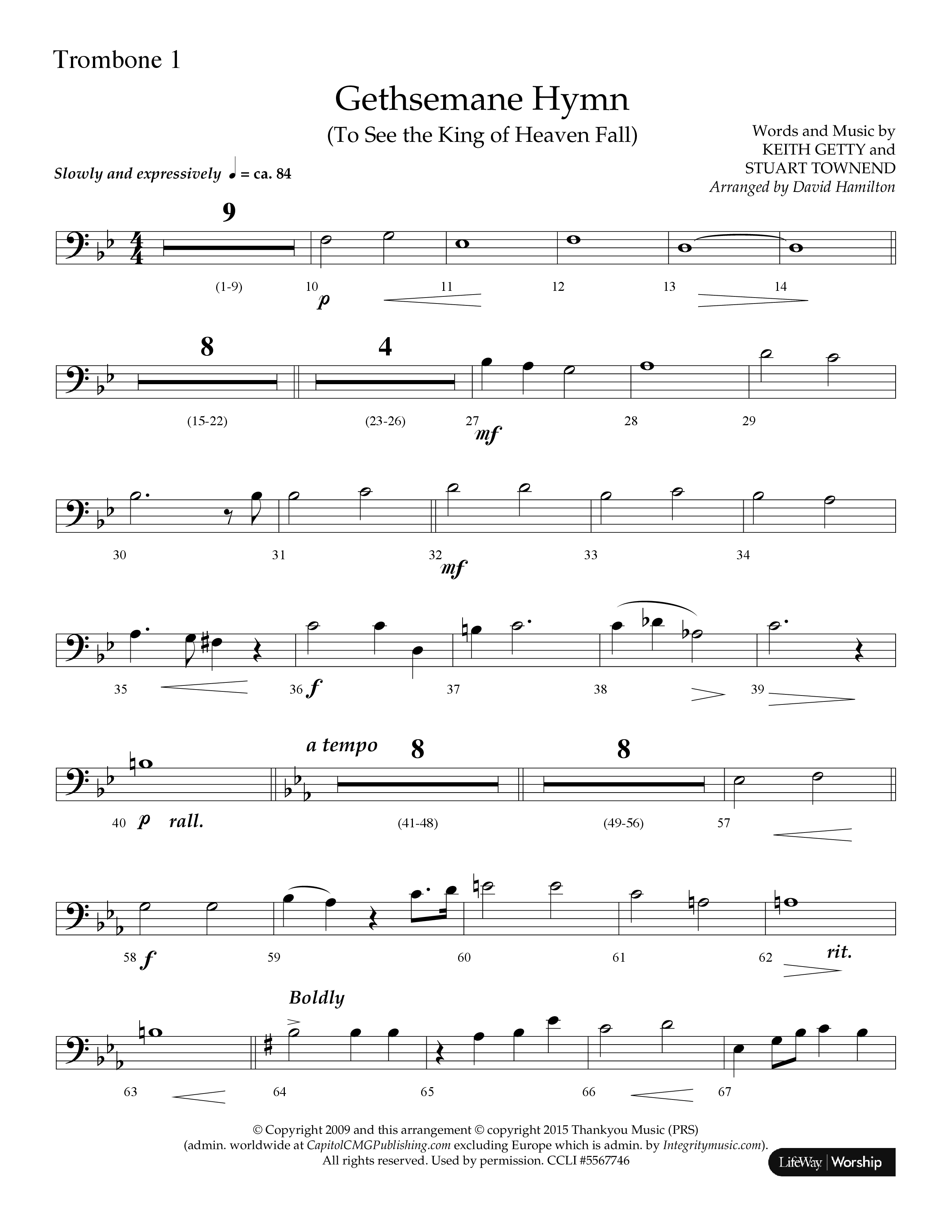 Gethsemane (To See The King Of Heaven Fall) (Choral Anthem SATB) Trombone 1 (Lifeway Choral / Arr. David Hamilton)