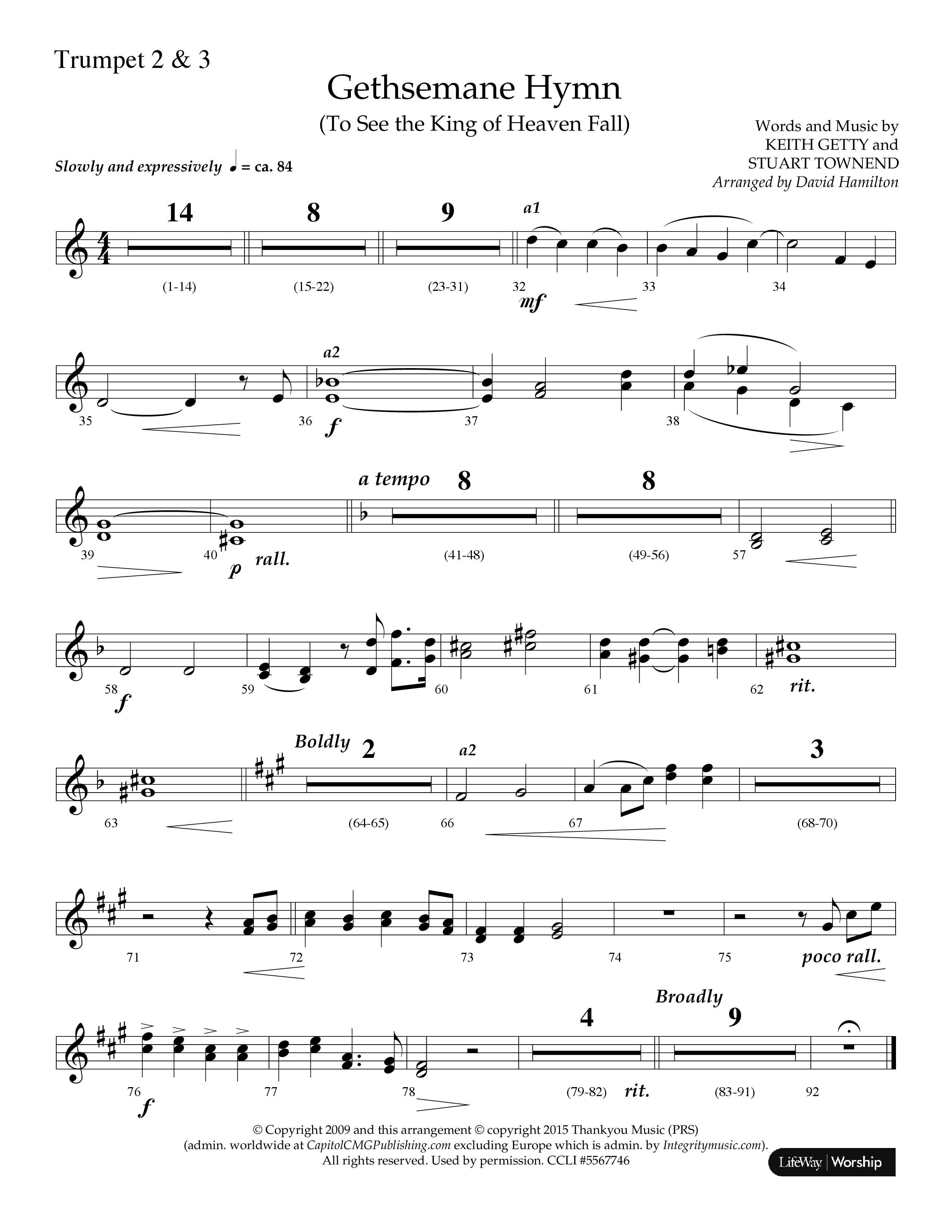 Gethsemane (To See The King Of Heaven Fall) (Choral Anthem SATB) Trumpet 2/3 (Lifeway Choral / Arr. David Hamilton)