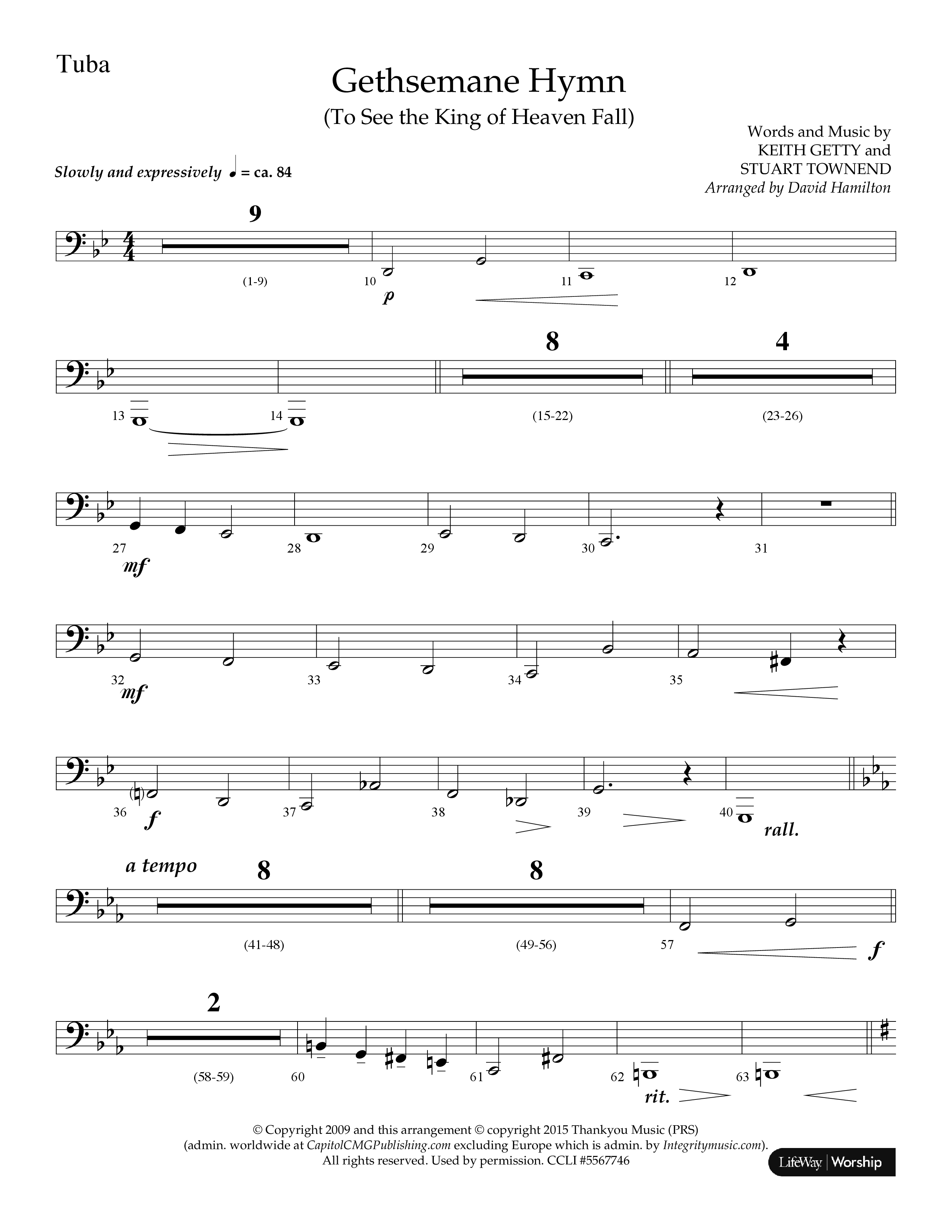 Gethsemane (To See The King Of Heaven Fall) (Choral Anthem SATB) Tuba (Lifeway Choral / Arr. David Hamilton)