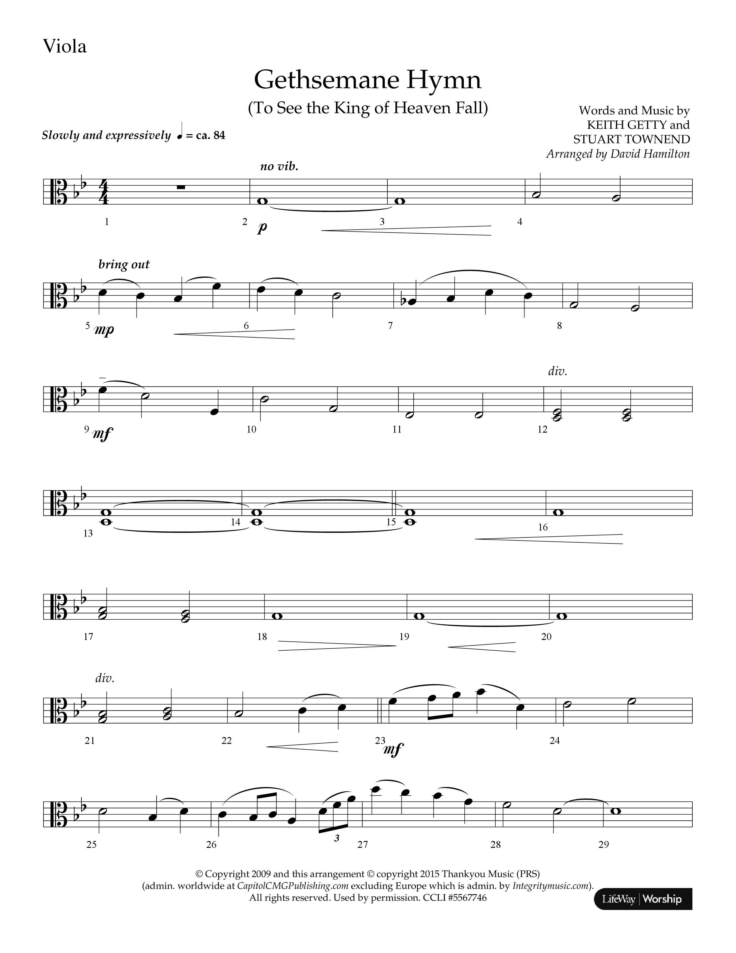 Gethsemane (To See The King Of Heaven Fall) (Choral Anthem SATB) Viola (Lifeway Choral / Arr. David Hamilton)