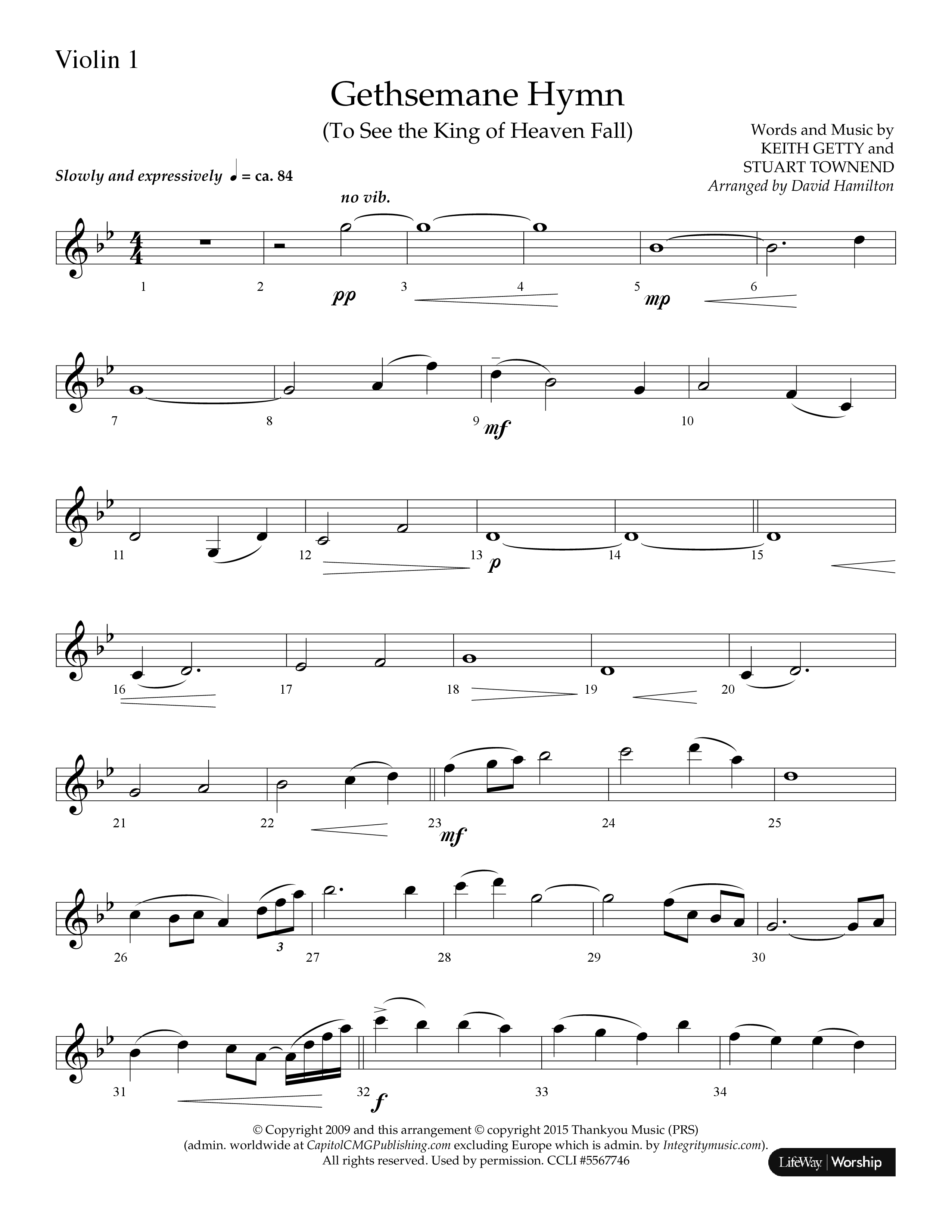 Gethsemane (To See The King Of Heaven Fall) (Choral Anthem SATB) Violin 1 (Lifeway Choral / Arr. David Hamilton)