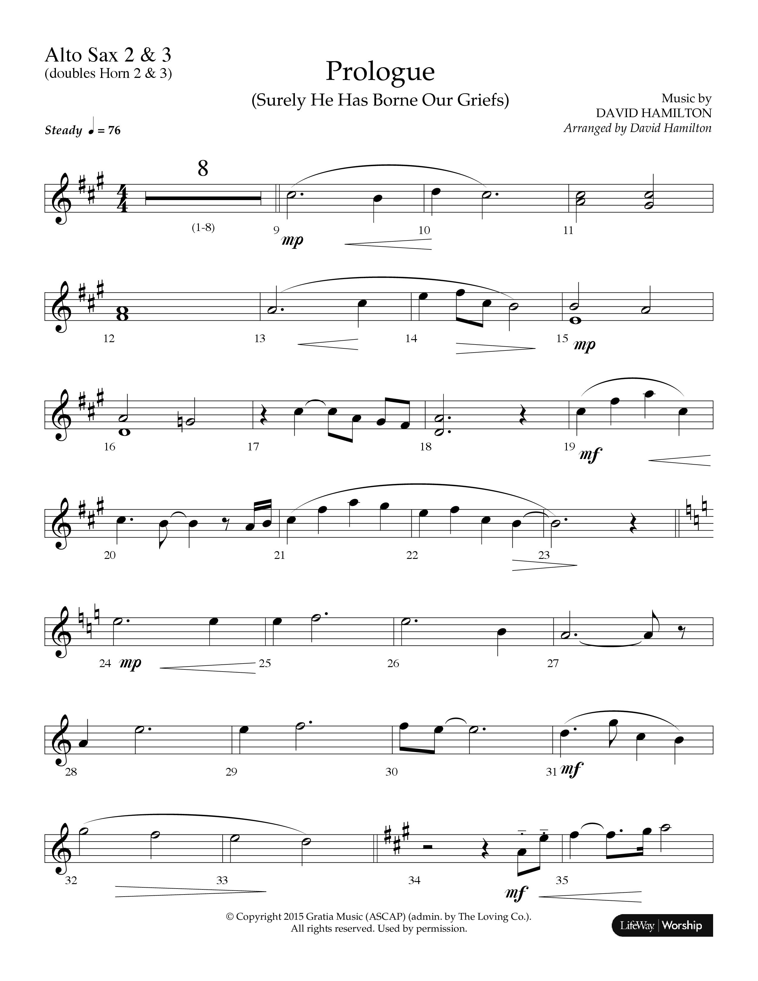 Prologue (Surely He Has Borne Our Griefs) (Instrumental) Alto Sax 2 (Lifeway Choral / Arr. David Hamilton)