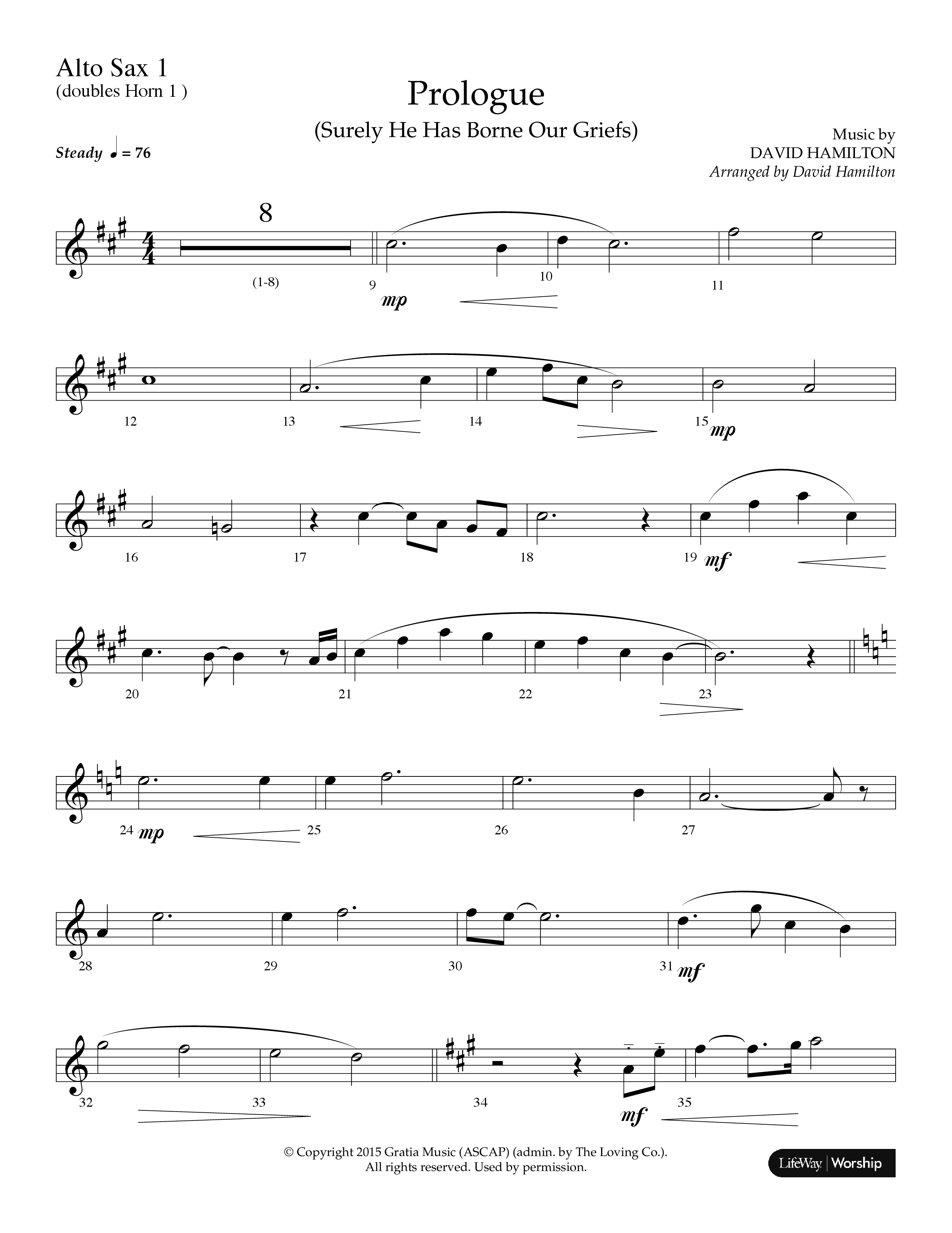 Prologue (Surely He Has Borne Our Griefs) (Instrumental) Alto Sax (Lifeway Choral / Arr. David Hamilton)