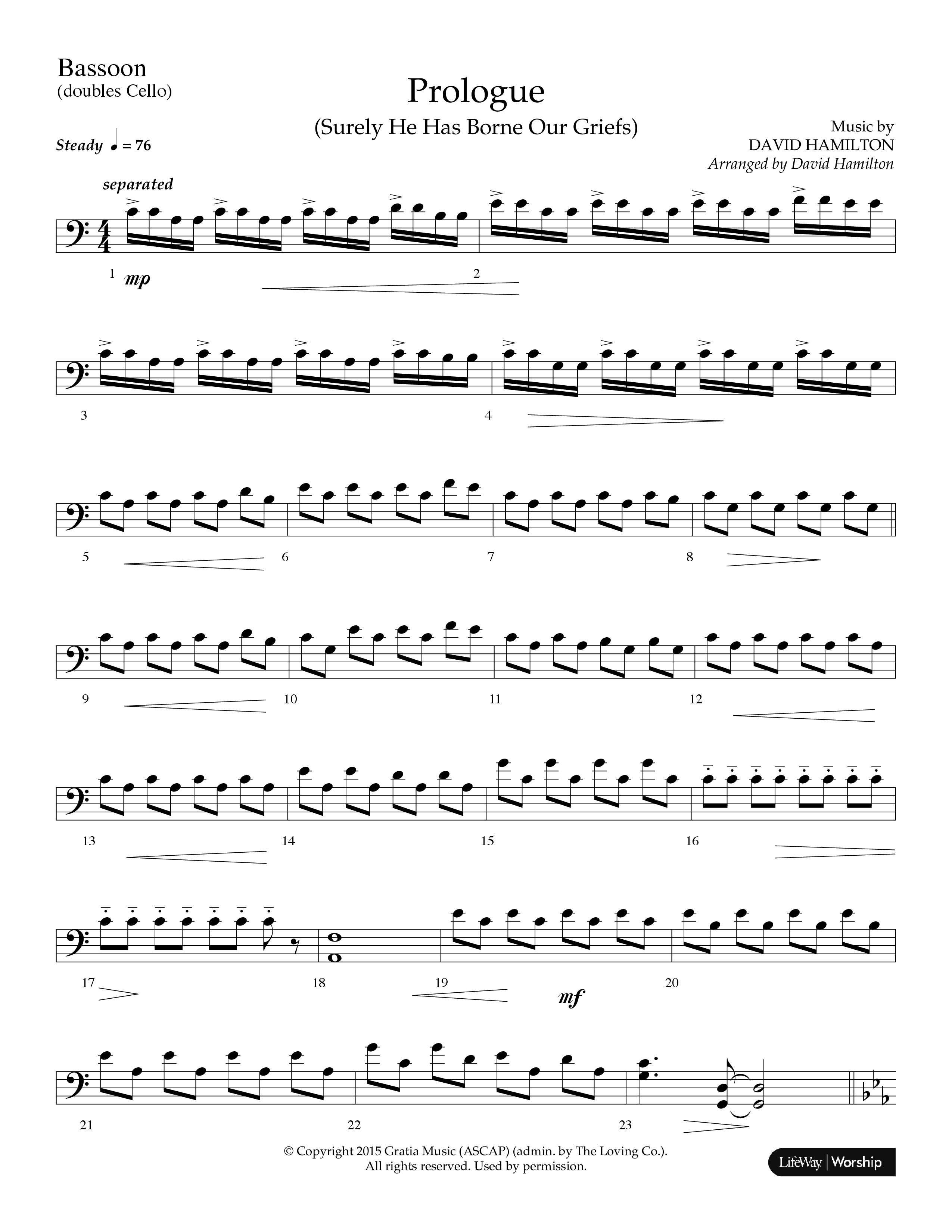 Prologue (Surely He Has Borne Our Griefs) (Instrumental) Bassoon (Lifeway Choral / Arr. David Hamilton)