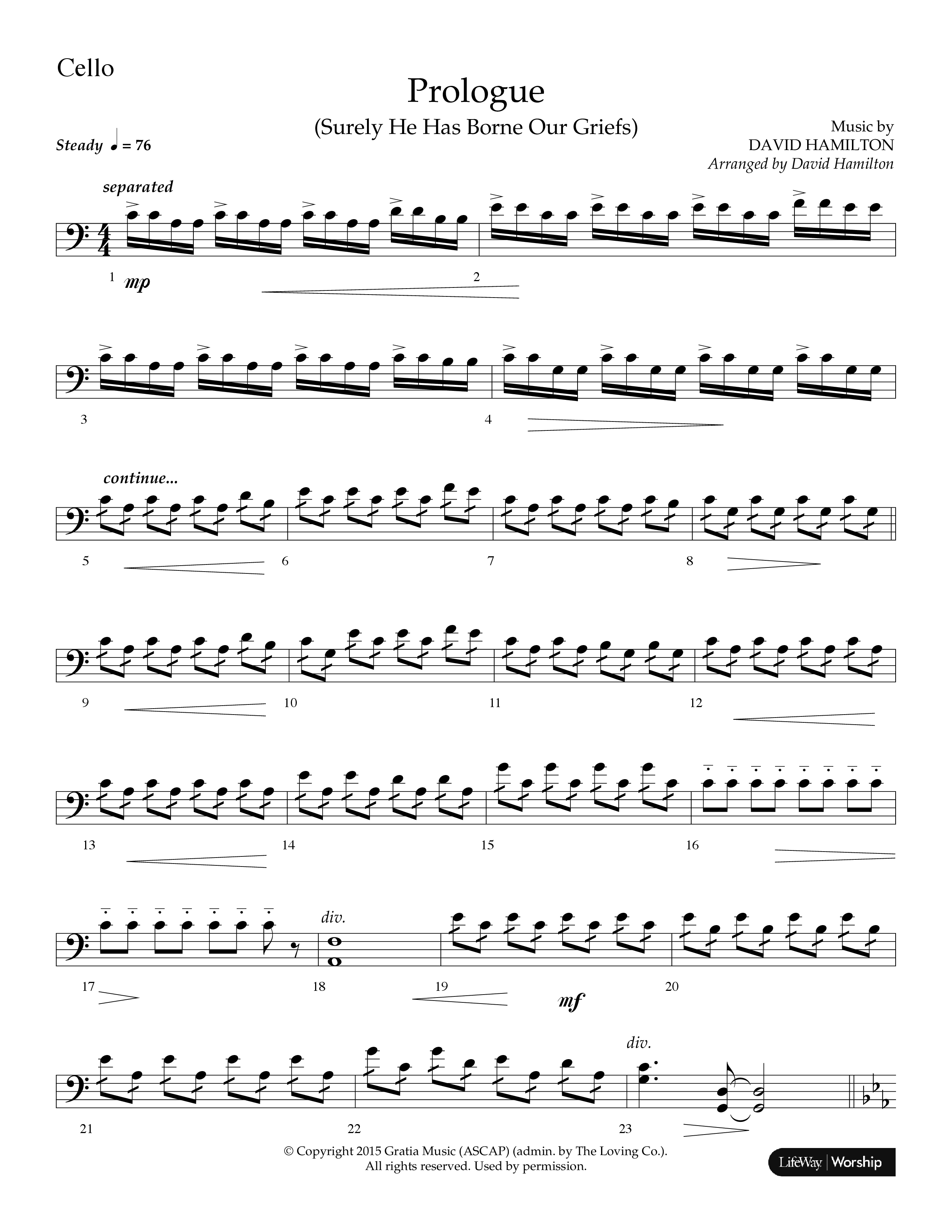 Prologue (Surely He Has Borne Our Griefs) (Instrumental) Cello (Lifeway Choral / Arr. David Hamilton)