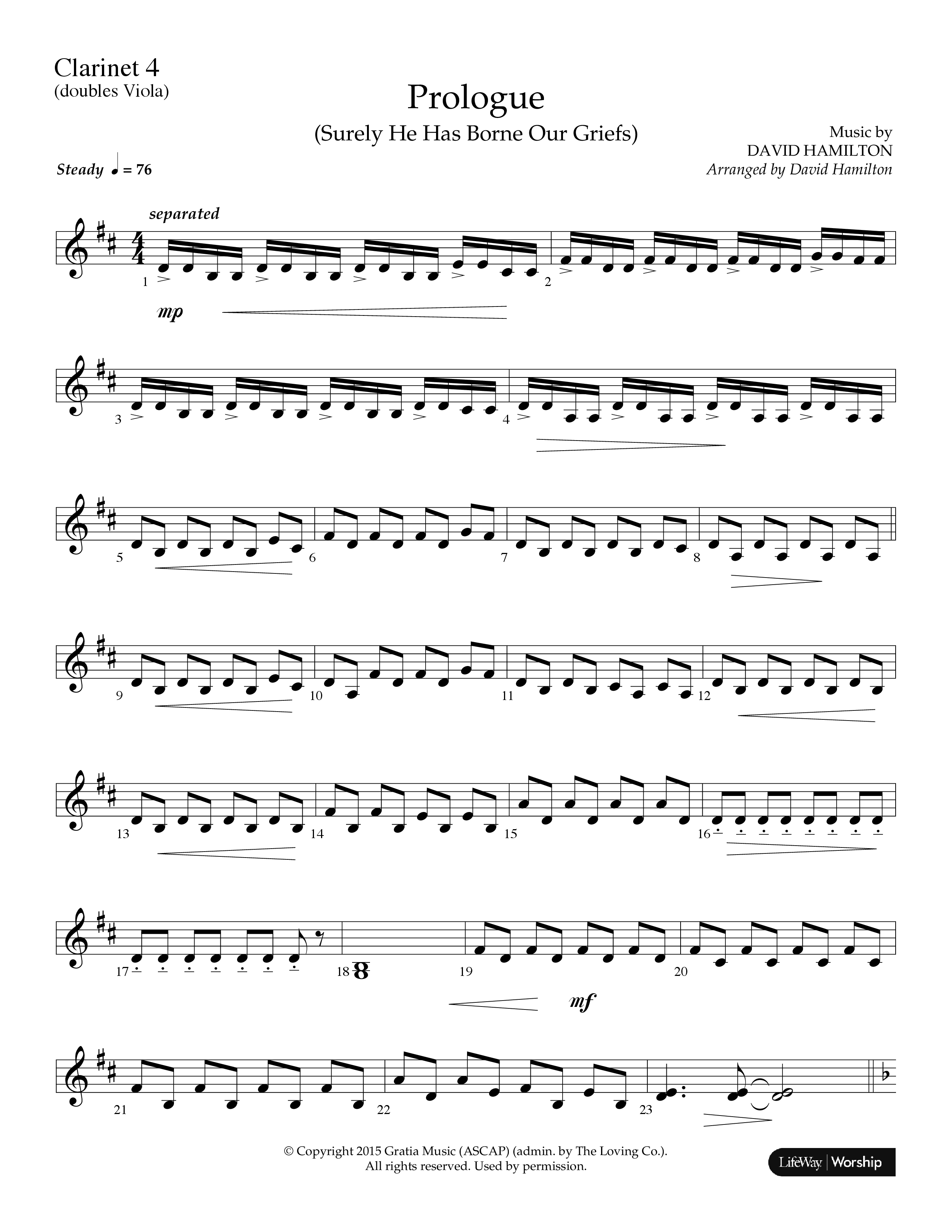 Prologue (Surely He Has Borne Our Griefs) (Instrumental) Clarinet (Lifeway Choral / Arr. David Hamilton)