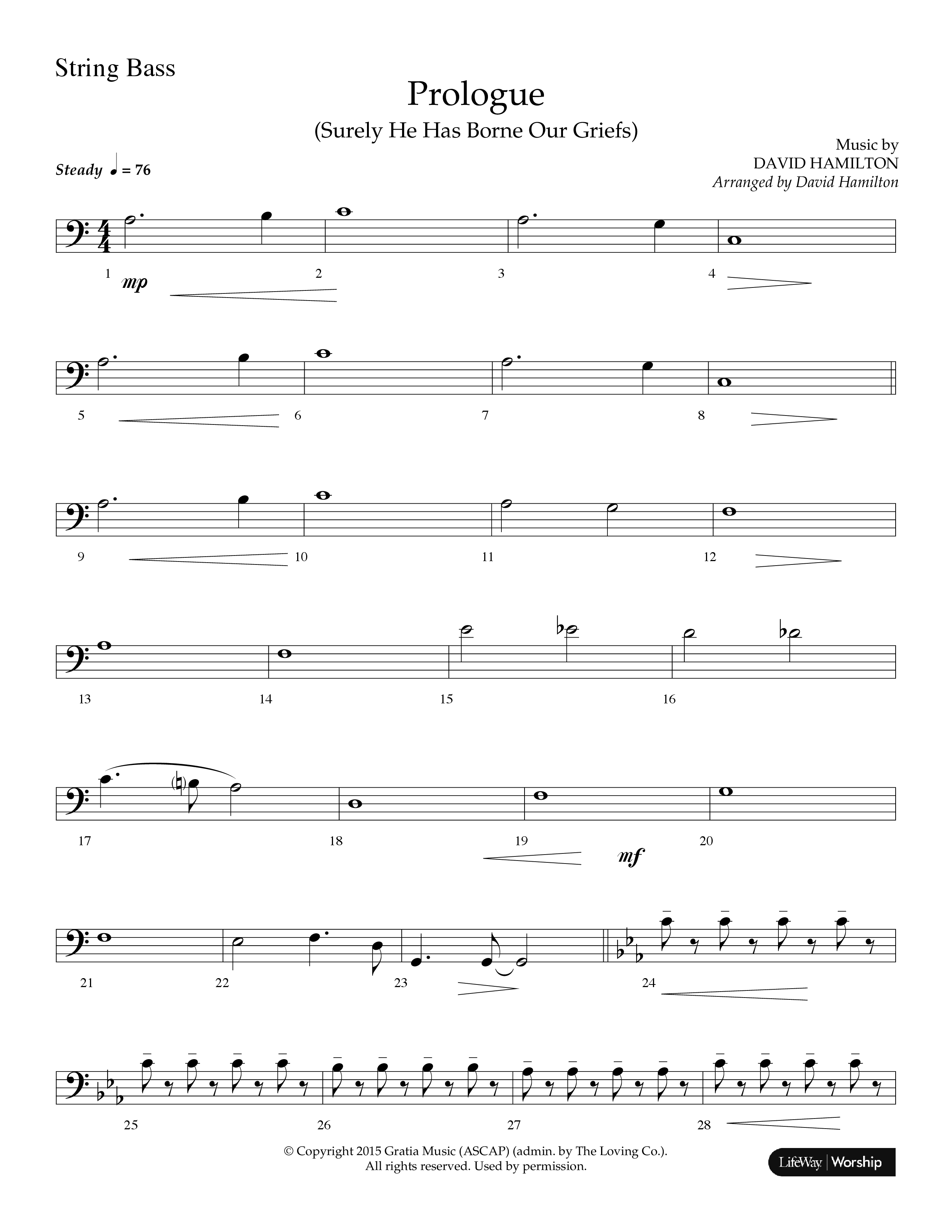 Prologue (Surely He Has Borne Our Griefs) (Instrumental) String Bass (Lifeway Choral / Arr. David Hamilton)
