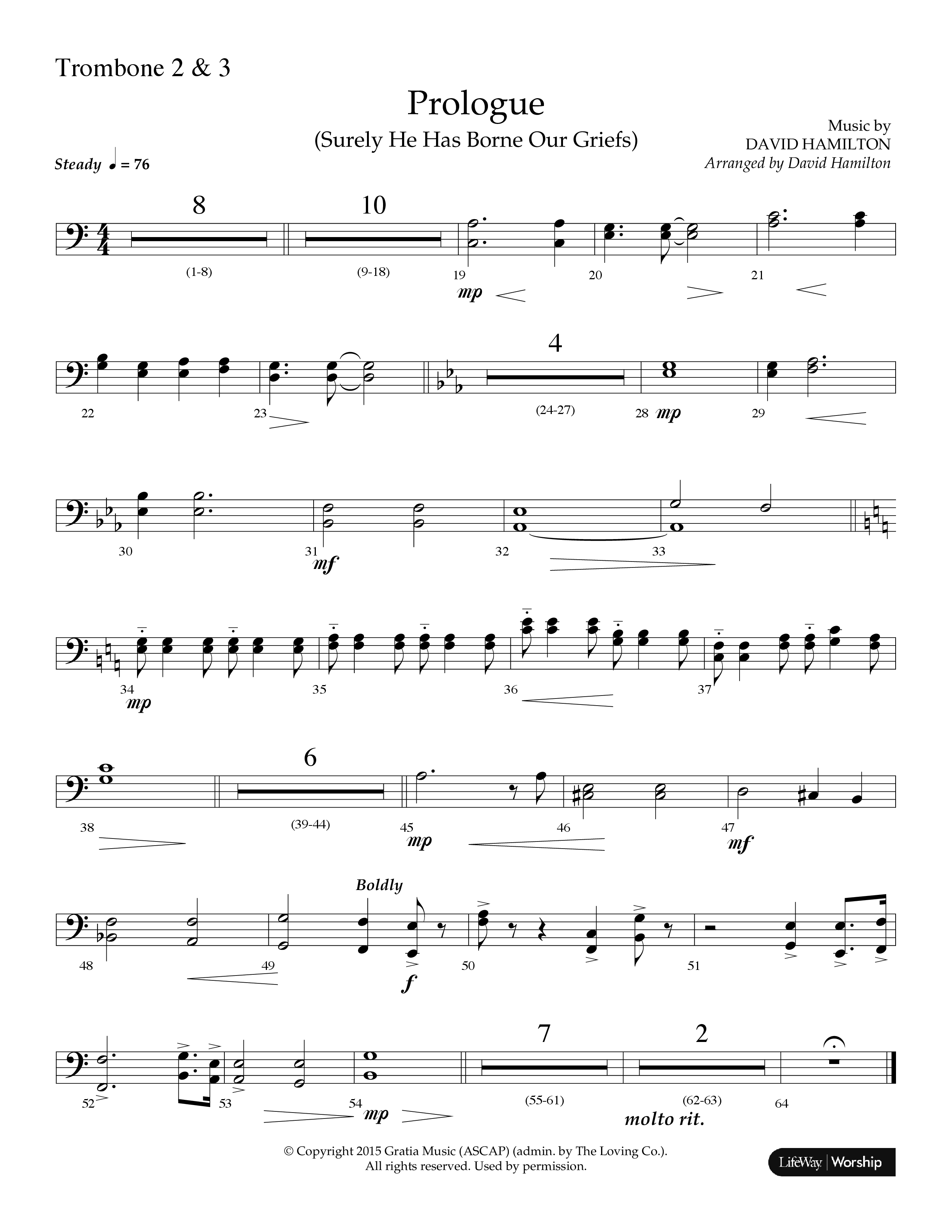 Prologue (Surely He Has Borne Our Griefs) (Instrumental) Trombone 2 (Lifeway Choral / Arr. David Hamilton)