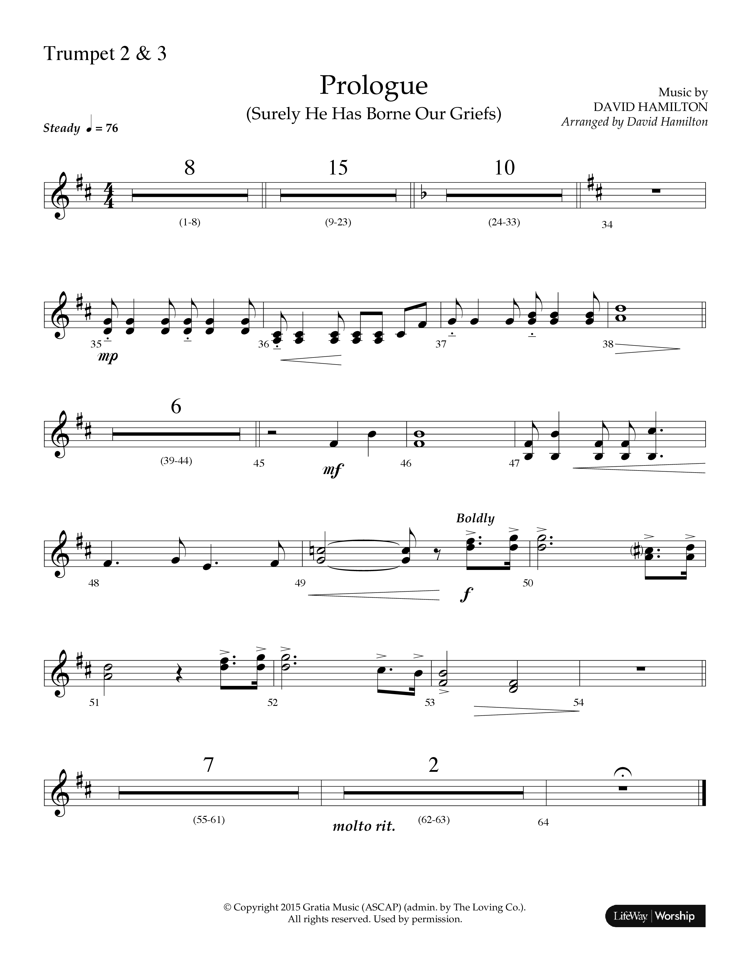 Prologue (Surely He Has Borne Our Griefs) (Instrumental) Trumpet 2/3 (Lifeway Choral / Arr. David Hamilton)