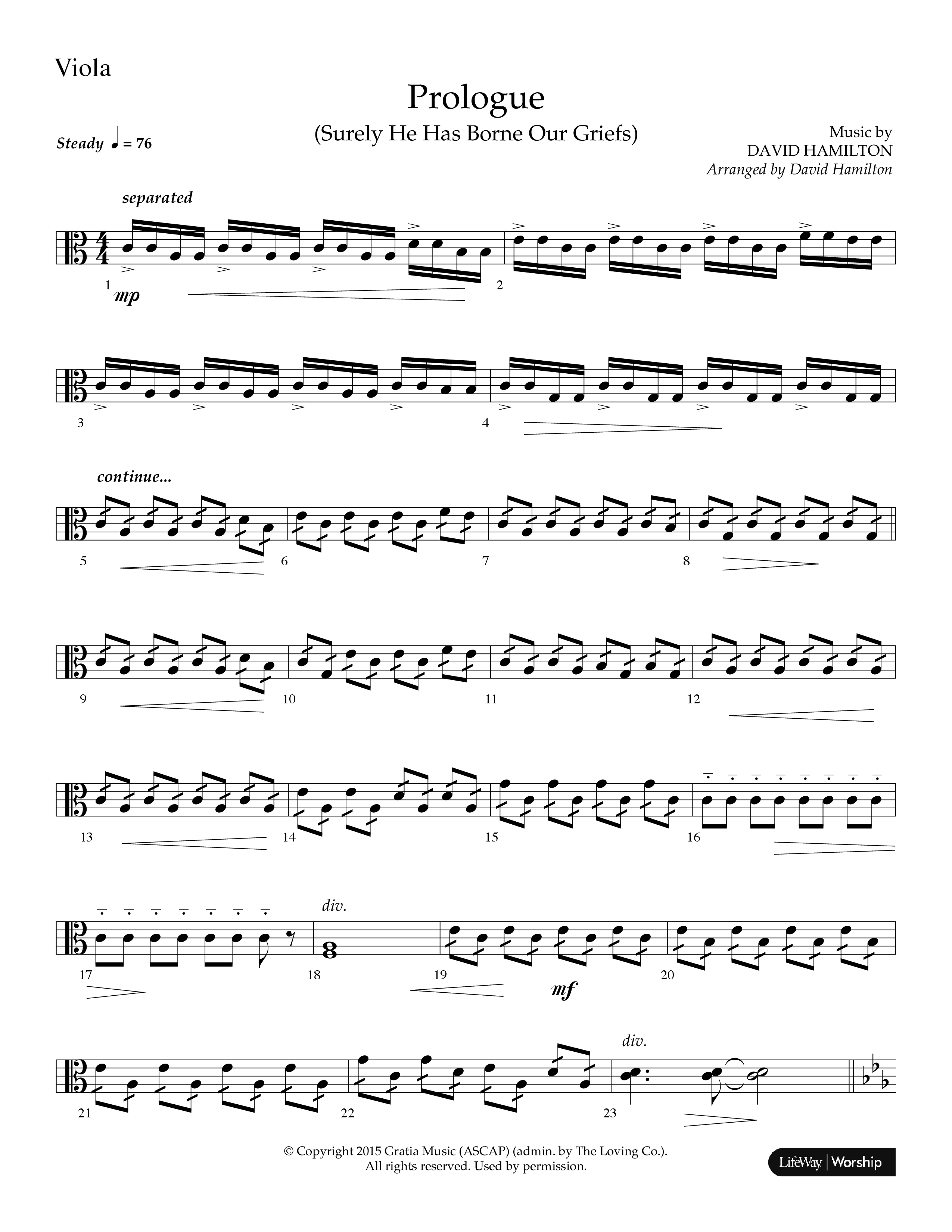 Prologue (Surely He Has Borne Our Griefs) (Instrumental) Viola (Lifeway Choral / Arr. David Hamilton)