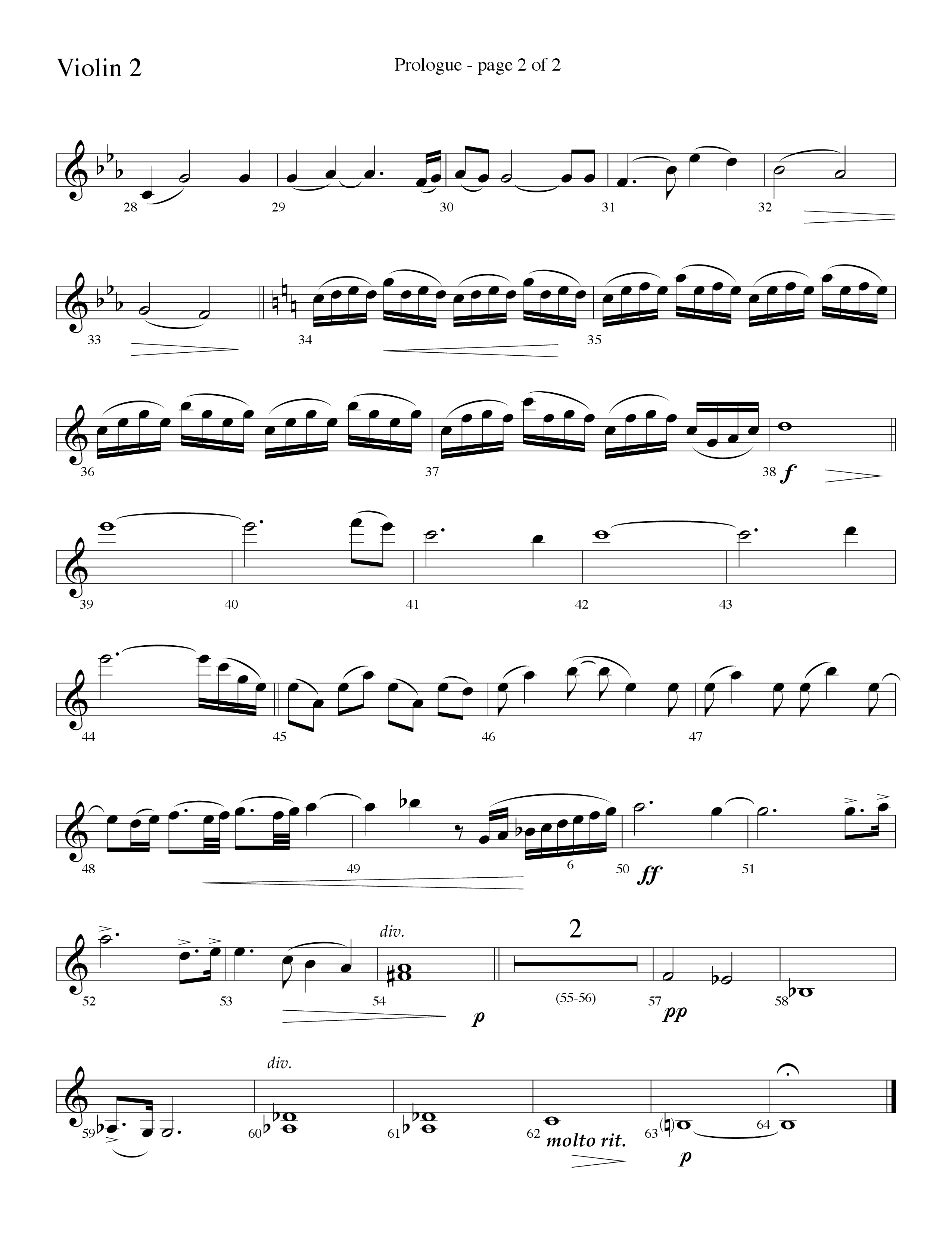 Prologue (Surely He Has Borne Our Griefs) (Instrumental) Violin 2 (Lifeway Choral / Arr. David Hamilton)