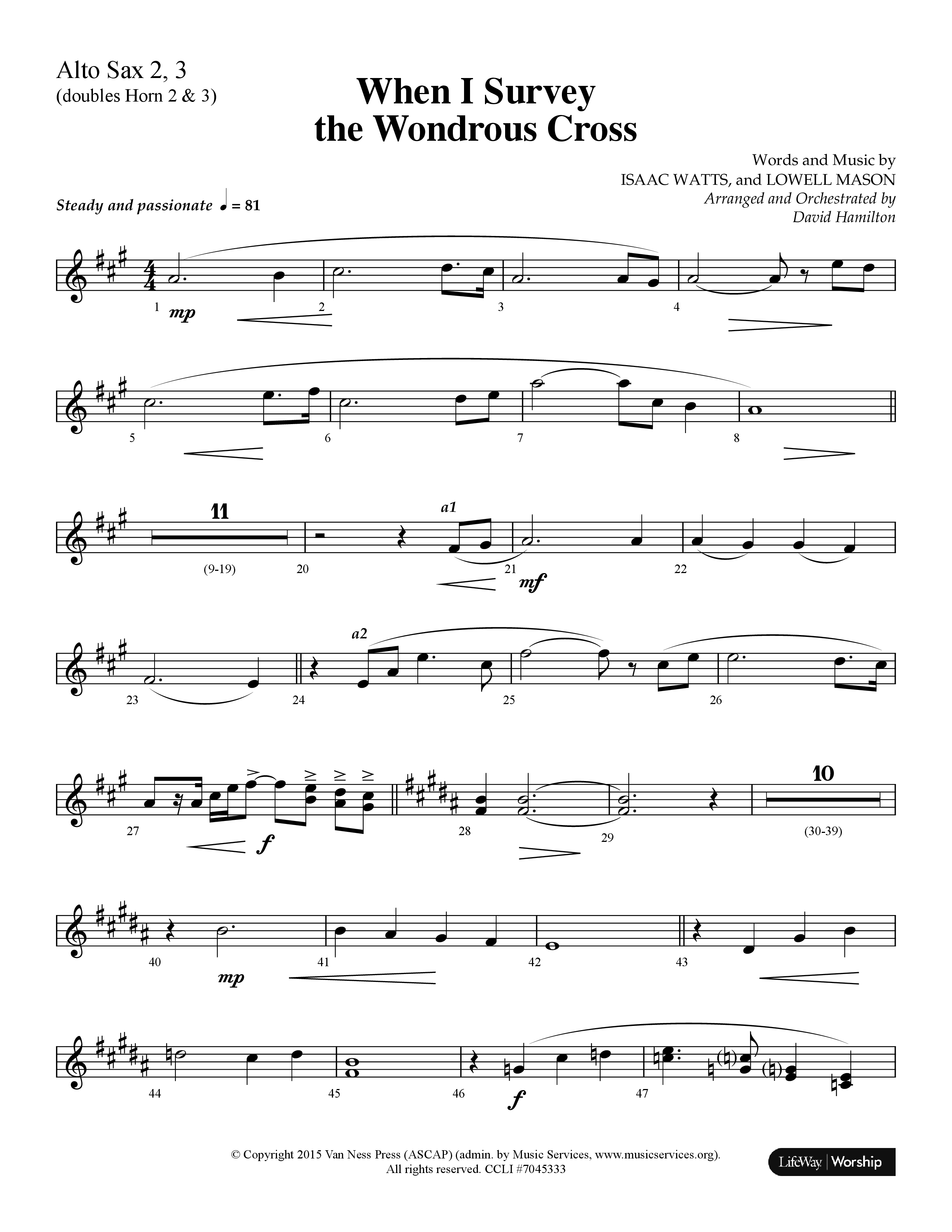 When I Survey The Wondrous Cross (Choral Anthem SATB) Alto Sax 2 (Lifeway Choral / Arr. David Hamilton)