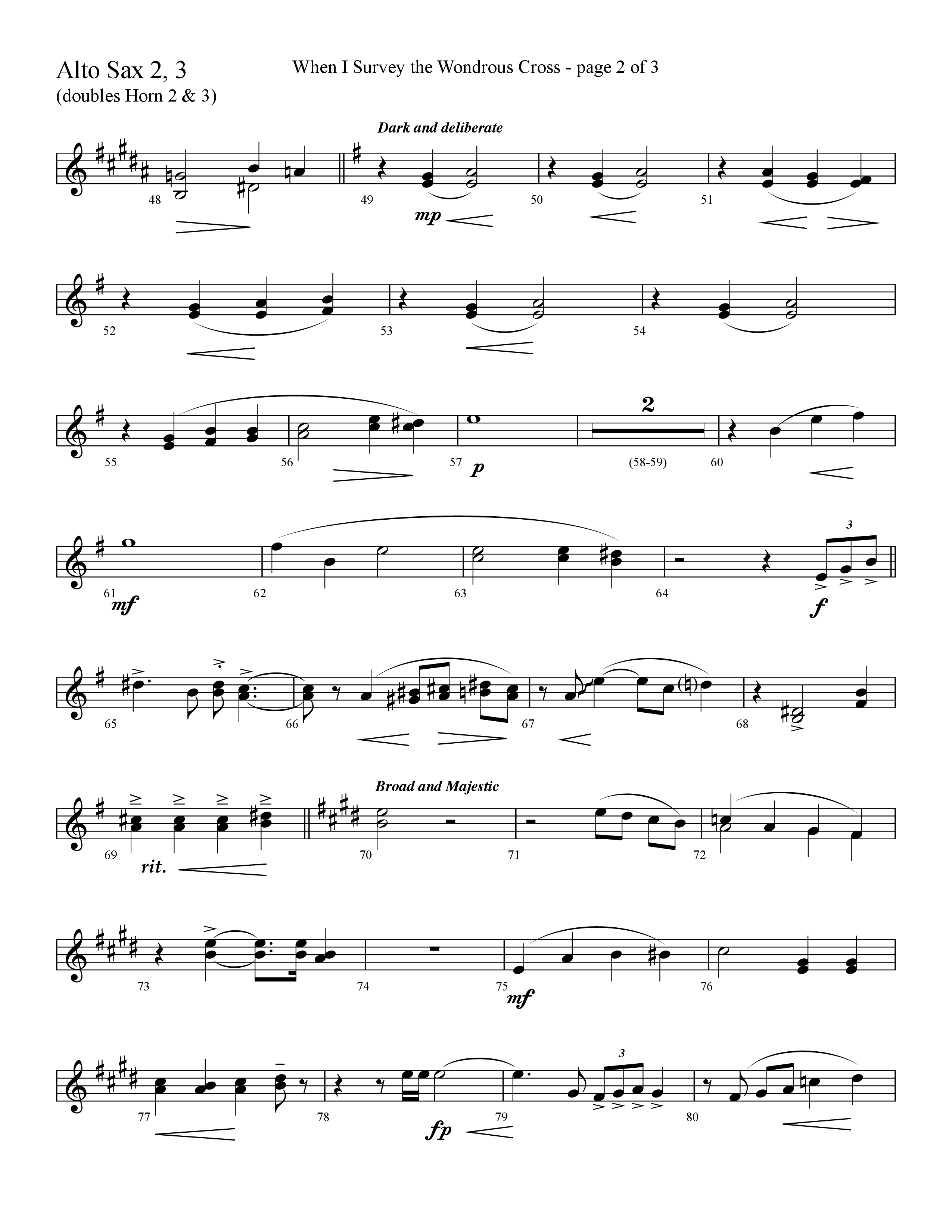 When I Survey The Wondrous Cross (Choral Anthem SATB) Alto Sax 2 (Lifeway Choral / Arr. David Hamilton)