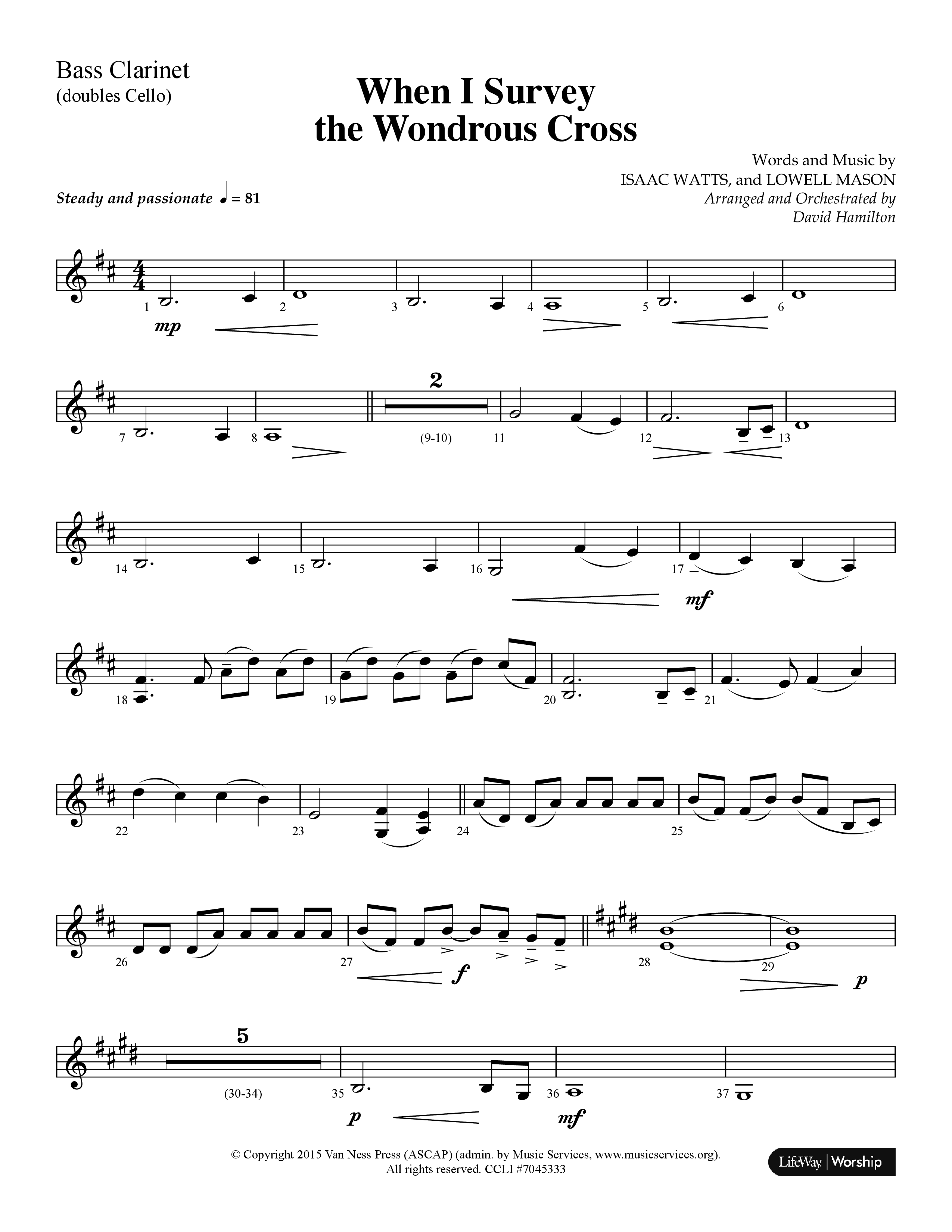When I Survey The Wondrous Cross (Choral Anthem SATB) Bass Clarinet (Lifeway Choral / Arr. David Hamilton)